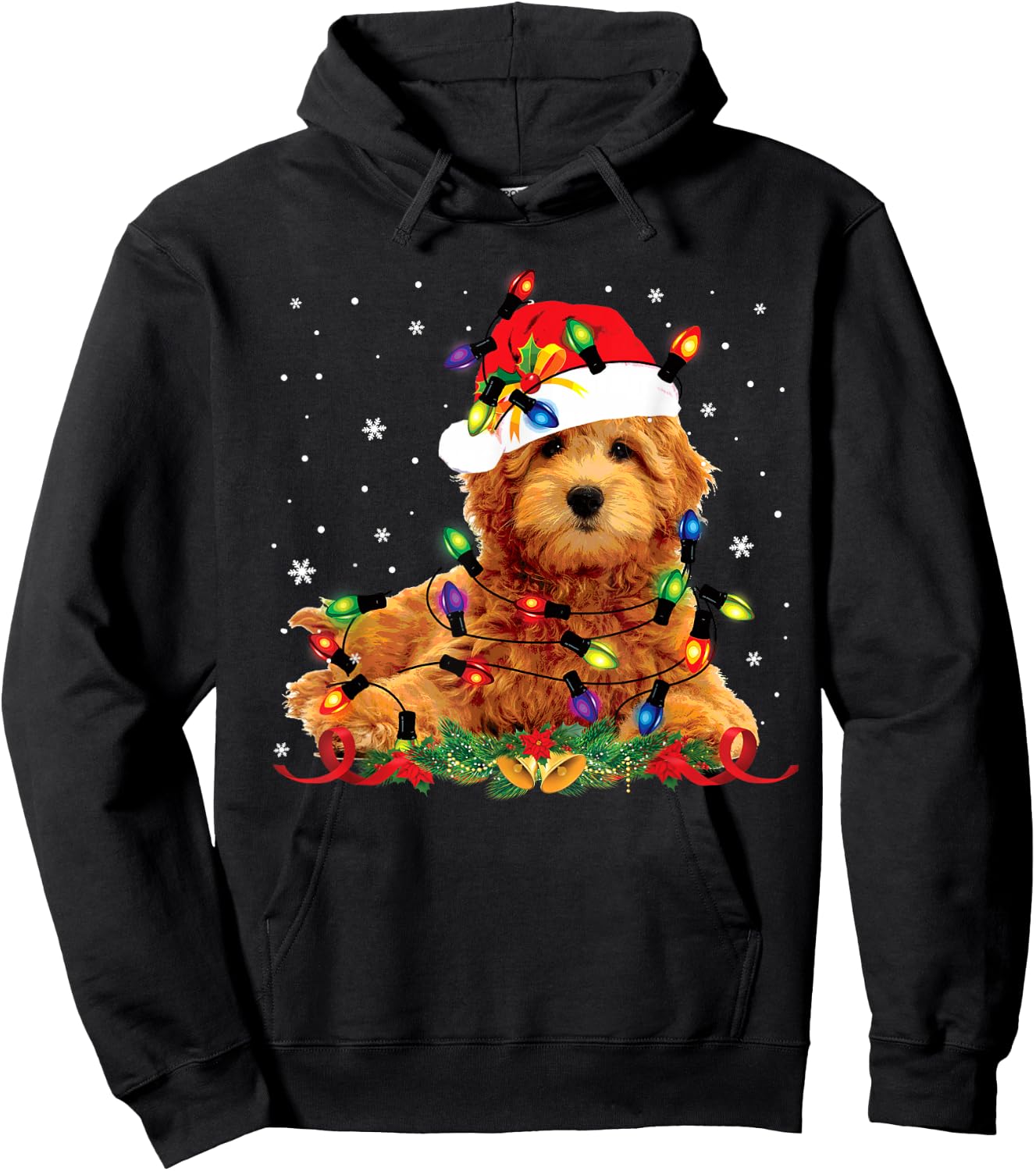 Goldendoodle Christmas Reindeer Lights Funny Dog Xmas Men Women Kids Hoodie - Hoodie | Black