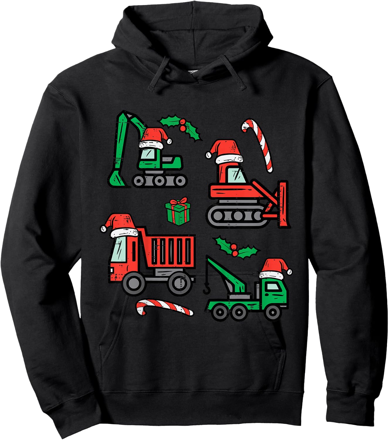 Kids Christmas Construction Vehicles Truck Xmas Boys Kids Toddler Hoodie - Hoodie | Black