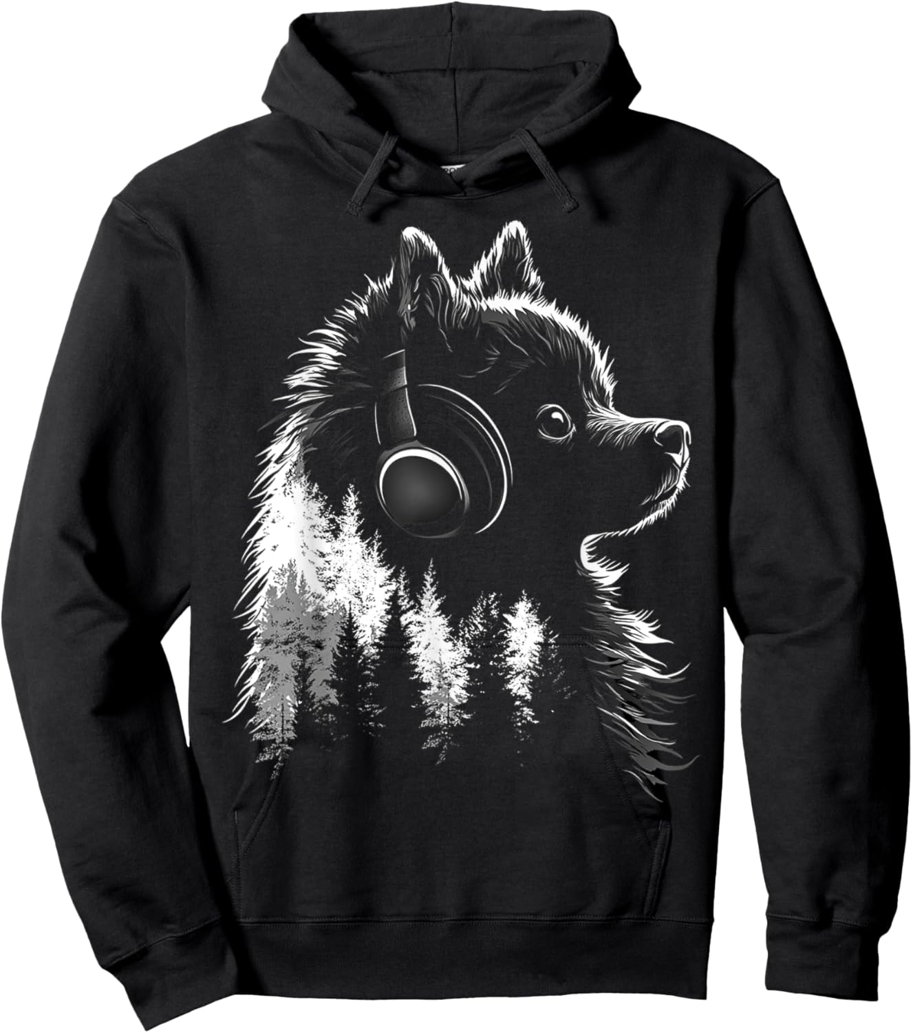 Pomeranian Dog Motif Pet Music Headphone Pomeranian Hoodie - Hoodie | Black