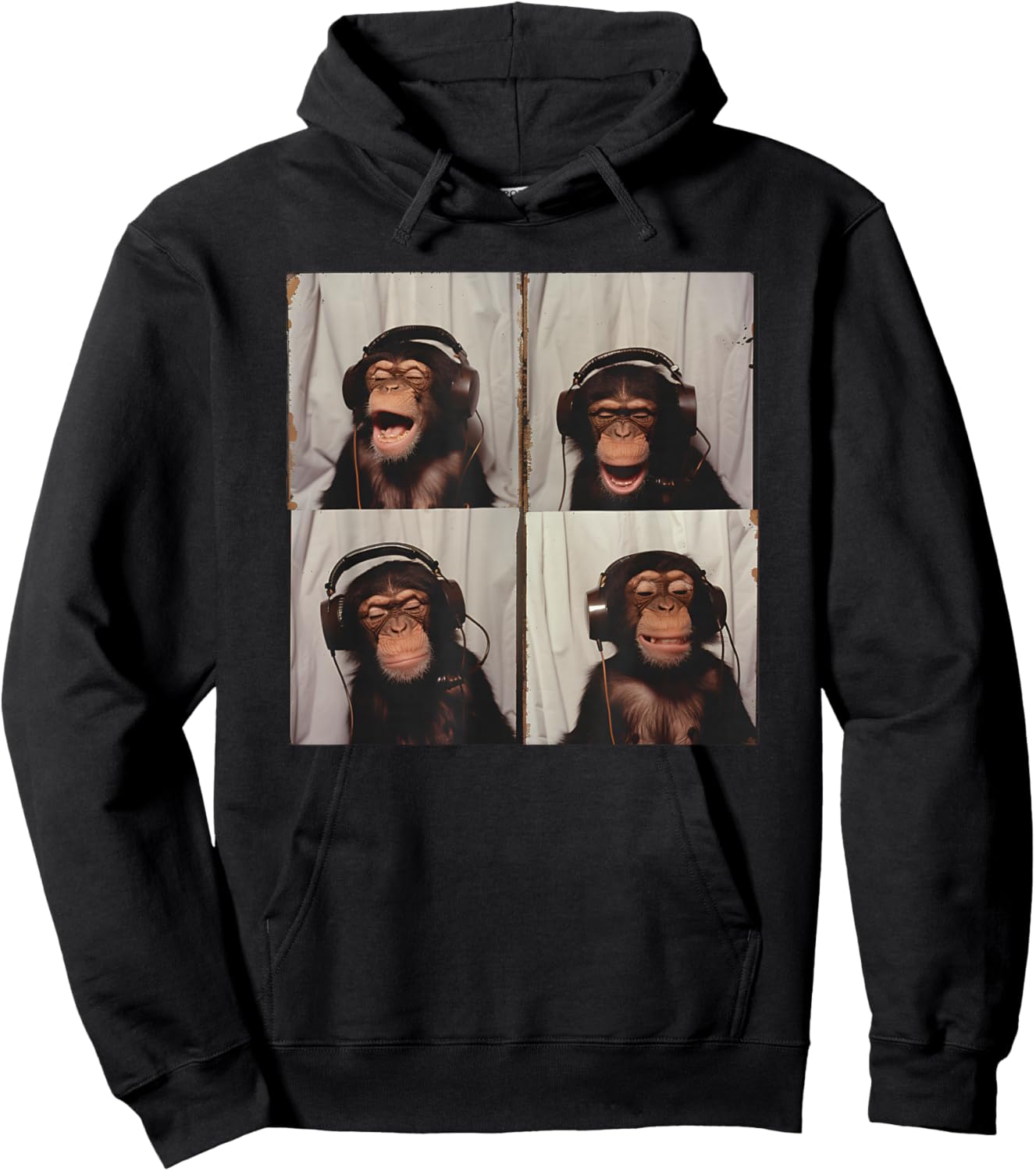 Monkey Wearing Headphones Art Chimp Animal Photobooth Hoodie - Hoodie | Black