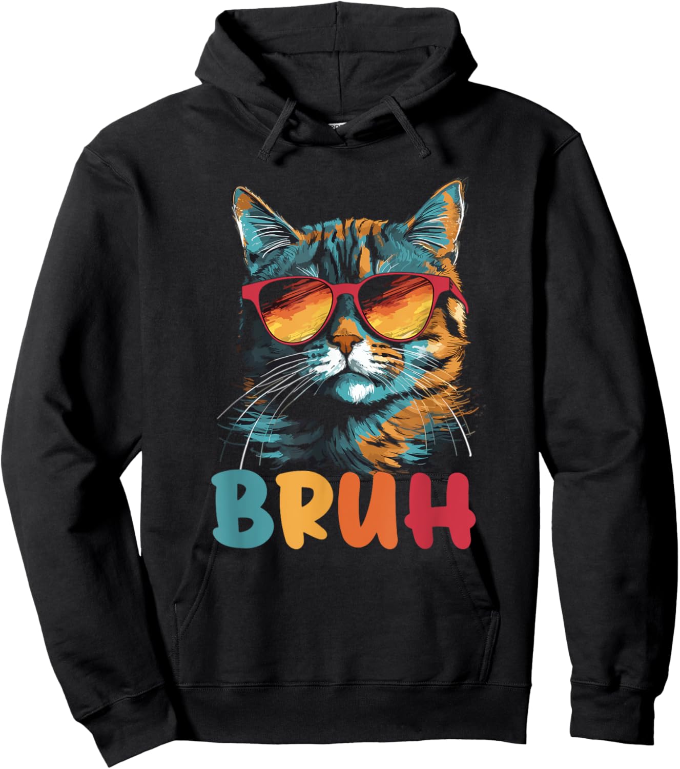 Funny Meme Saying Bruh with Cat Greetings Teens Boys Men Hoodie - Hoodie | Black