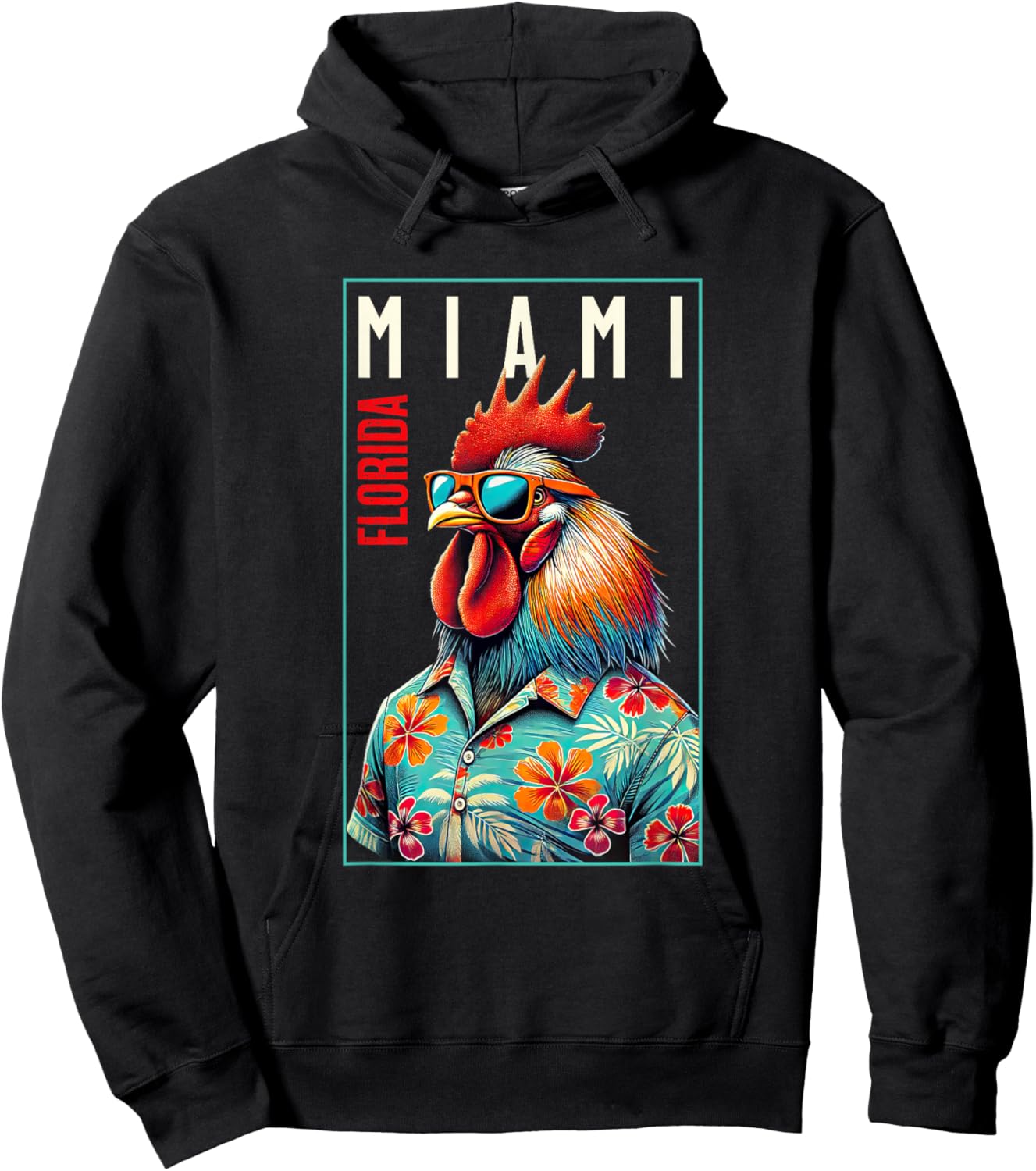Miami Florida Beach Chicken Rooster Lover Hoodie - Hoodie | Black