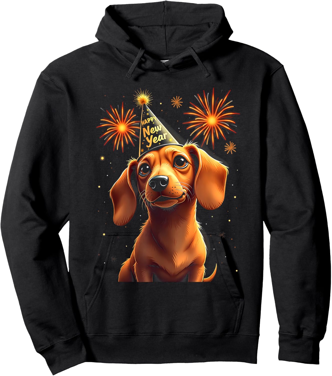 Happy New Year 2025 Eve Firework Dog Funny Dachshund Women Kids Hoodie - Hoodie | Black
