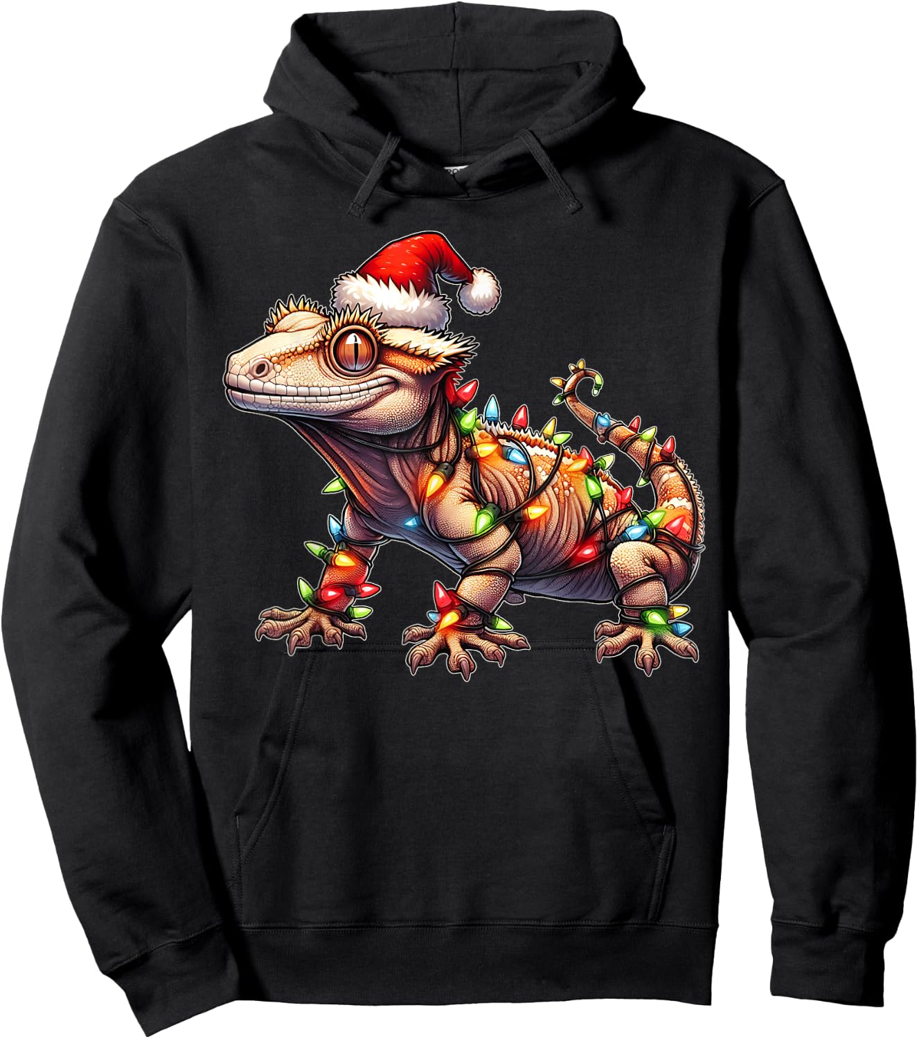 Crested Gecko Lizard Christmas Hat Xmas Hoodie - Hoodie | Black
