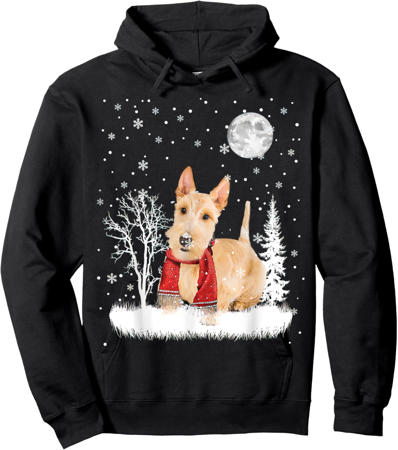 Scottish Terrier Under Moonlight Snow Christmas Pajama Hoodie - Hoodie | Black
