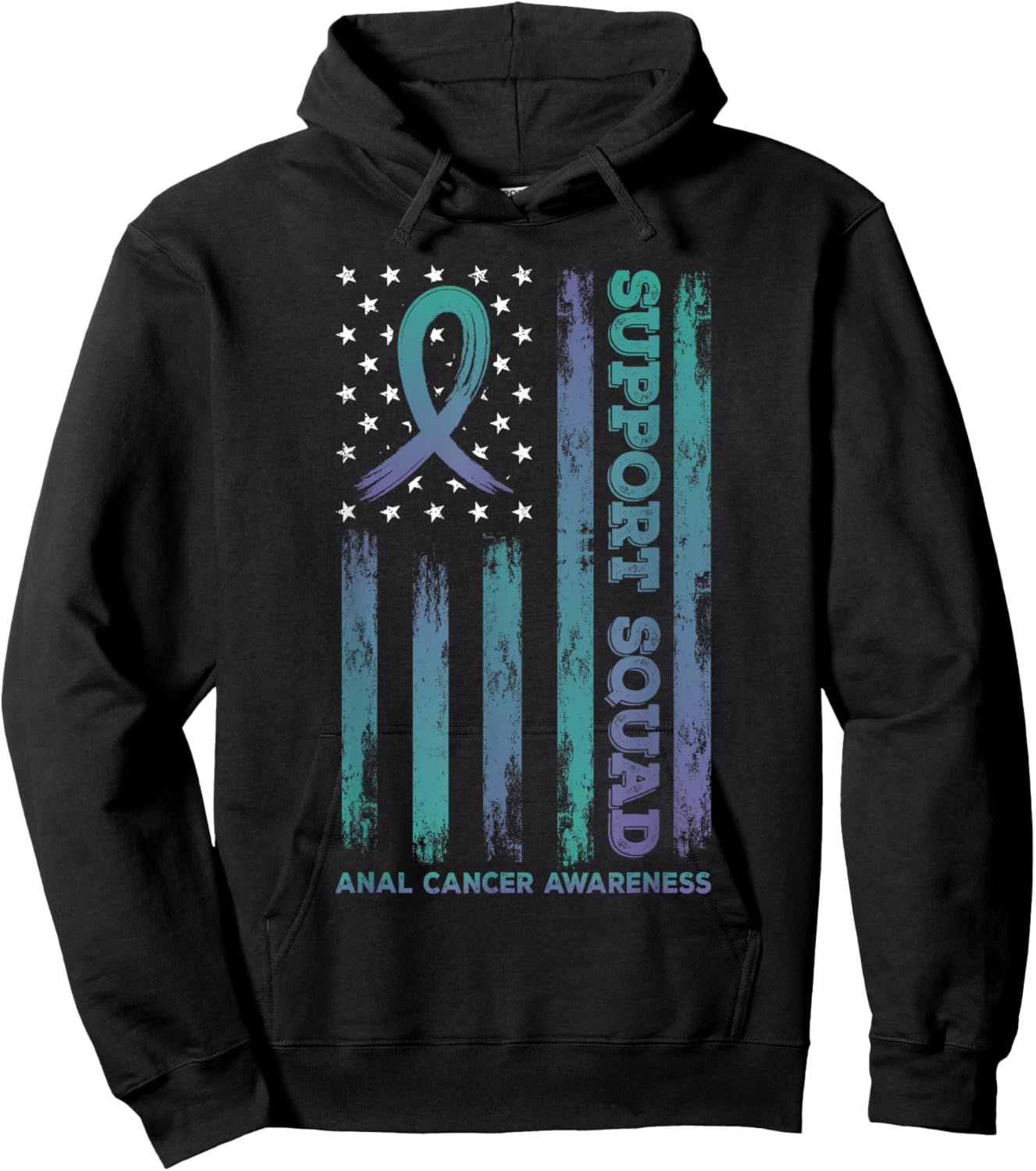 Anal Cancer Support Squad USA Flag Awareness Ribbon Hoodie - Hoodie | Black