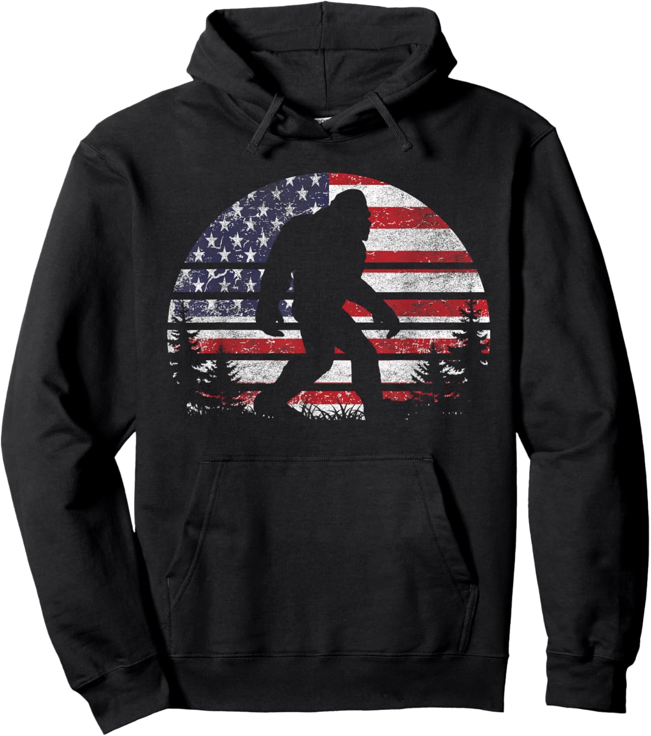 Bigfoot 4th of July American USA Flag Patriotic Sasquatch Hoodie - Hoodie | Black