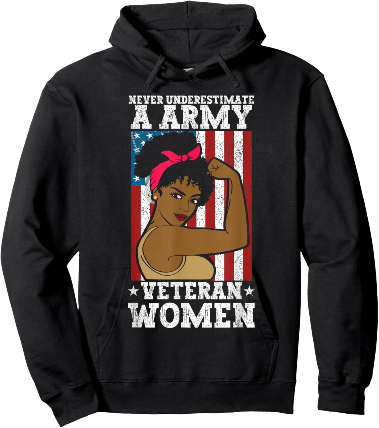 African American Army Veteran Female Afro Melanin Girl Hoodie - Hoodie | Black