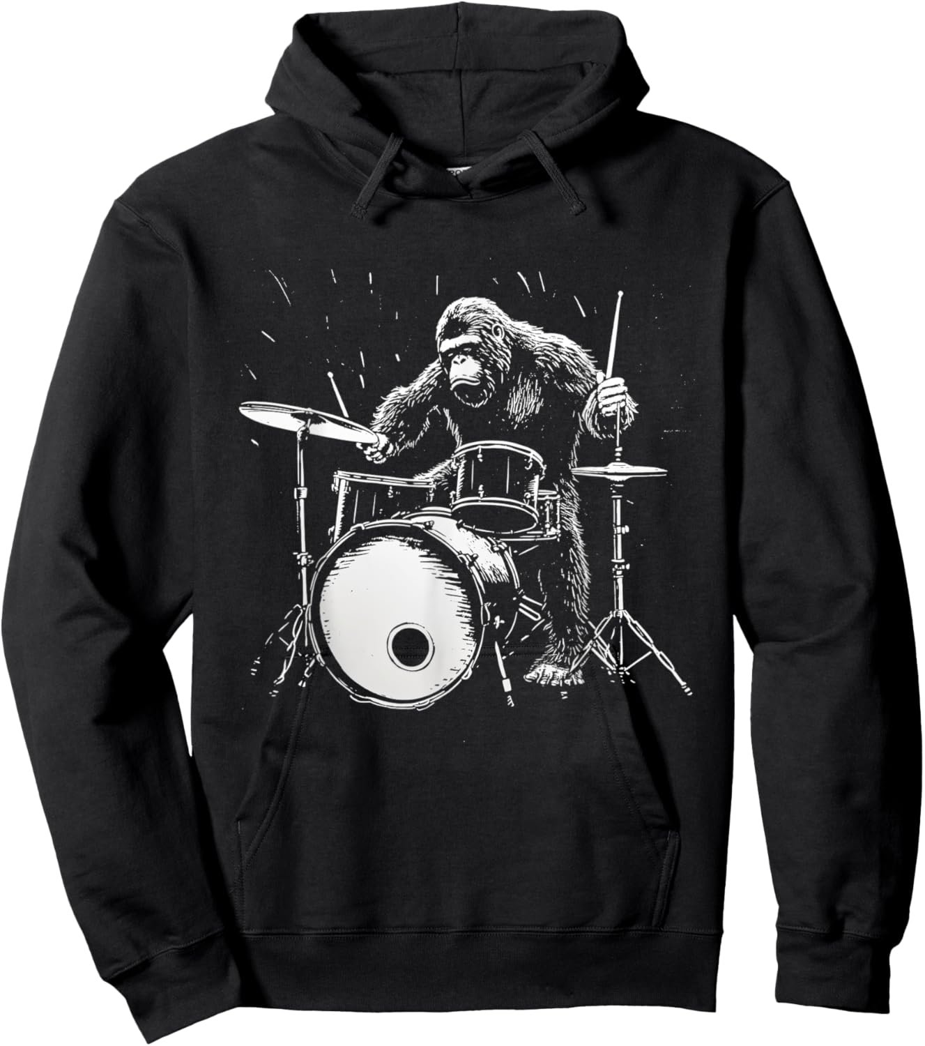 Bigfoot Drums Funny Gorilla Monkey Drummer Hoodie - Hoodie | Black