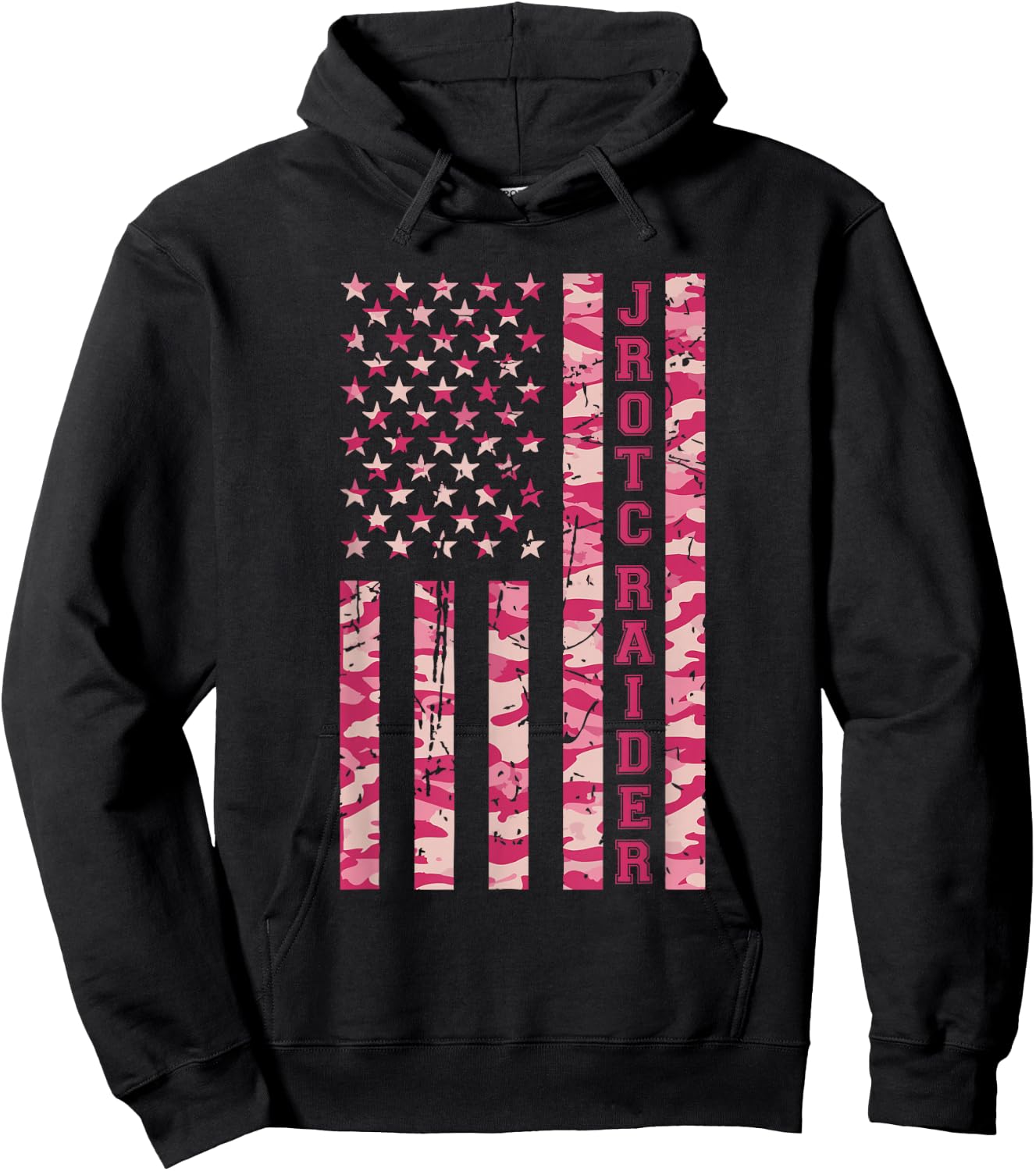 JROTC Raider Competition Fitness Cadet Pink Camo USA Flag Hoodie - Hoodie | Black