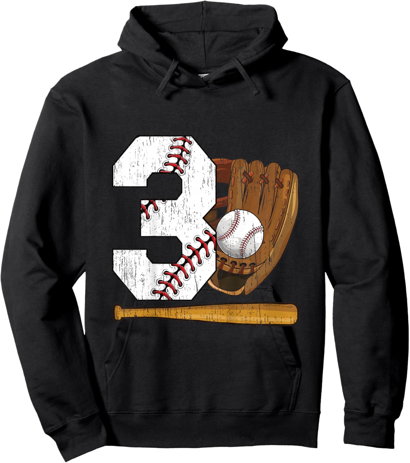 Kids 3rd Birthday Baseball Boy Three Year Old Baseball Player Hoodie - Hoodie | Black