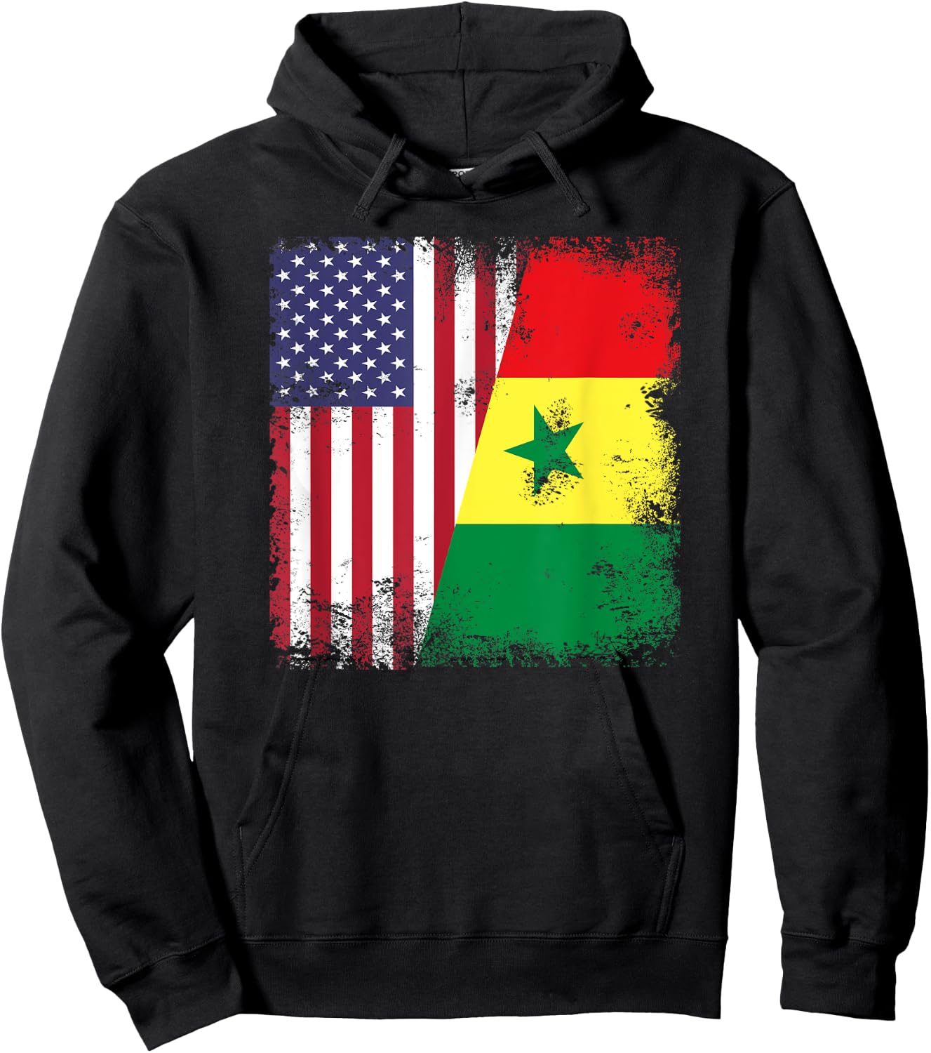 Half Senegalese Flag | Vintage Senegal USA Gift Hoodie - Hoodie | Black