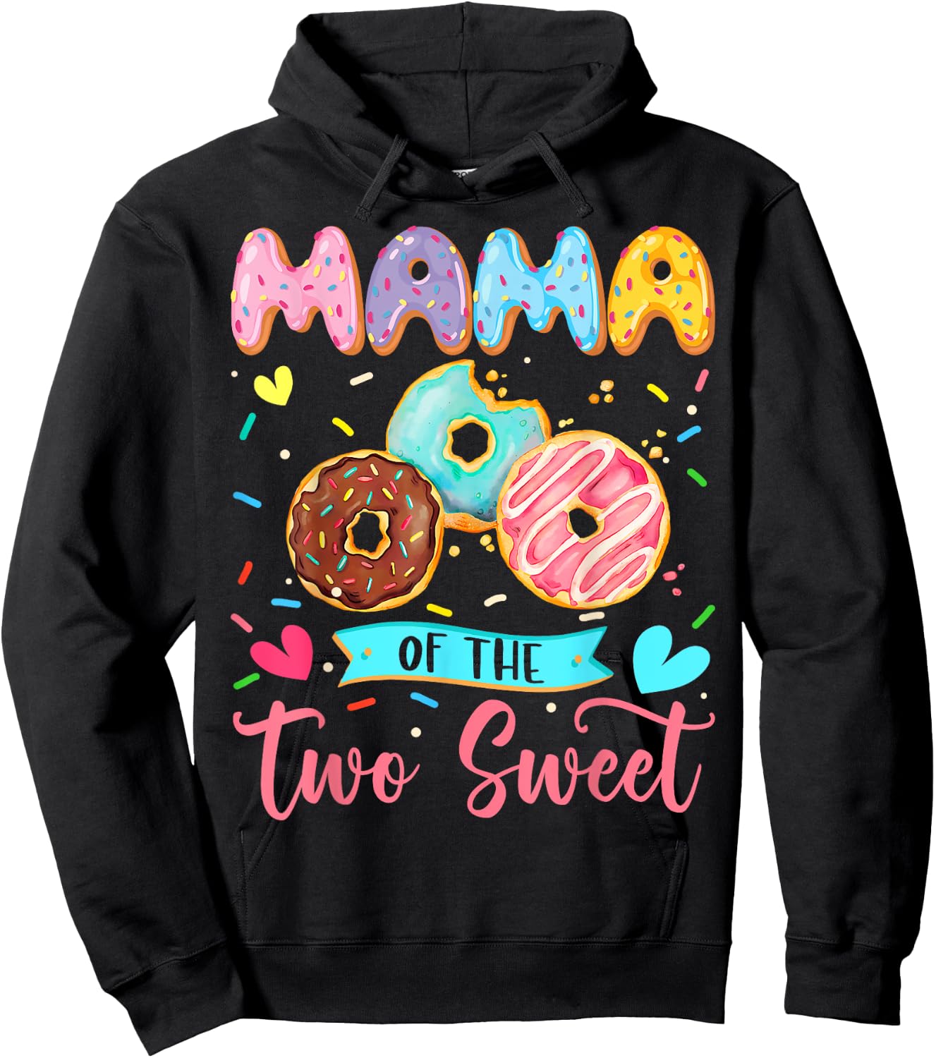 Mama Of The Two Sweet 2Nd Birthday Girl Donut Matching Hoodie - Hoodie | Black