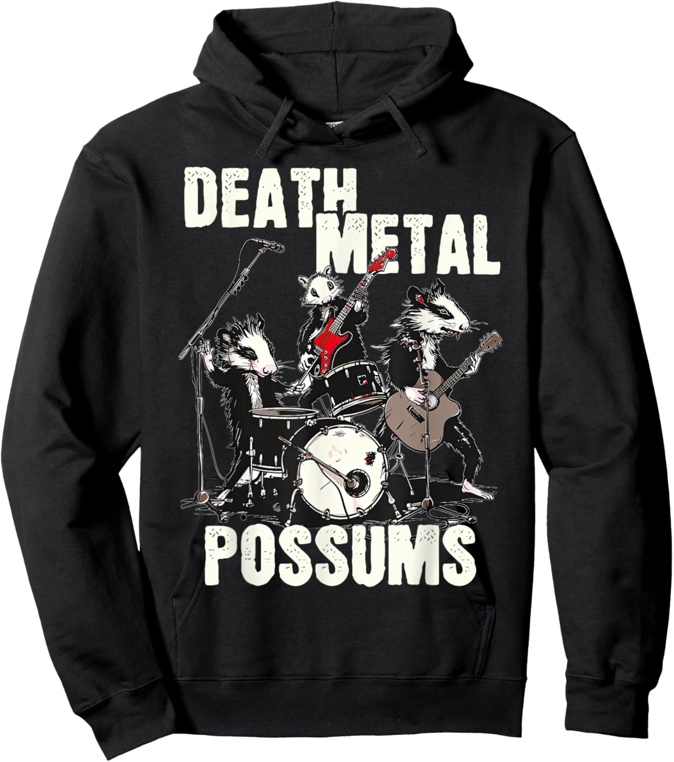 Death Metal Possums Funny Rockstar Heavy Metal Opossum Hoodie - Hoodie | Black