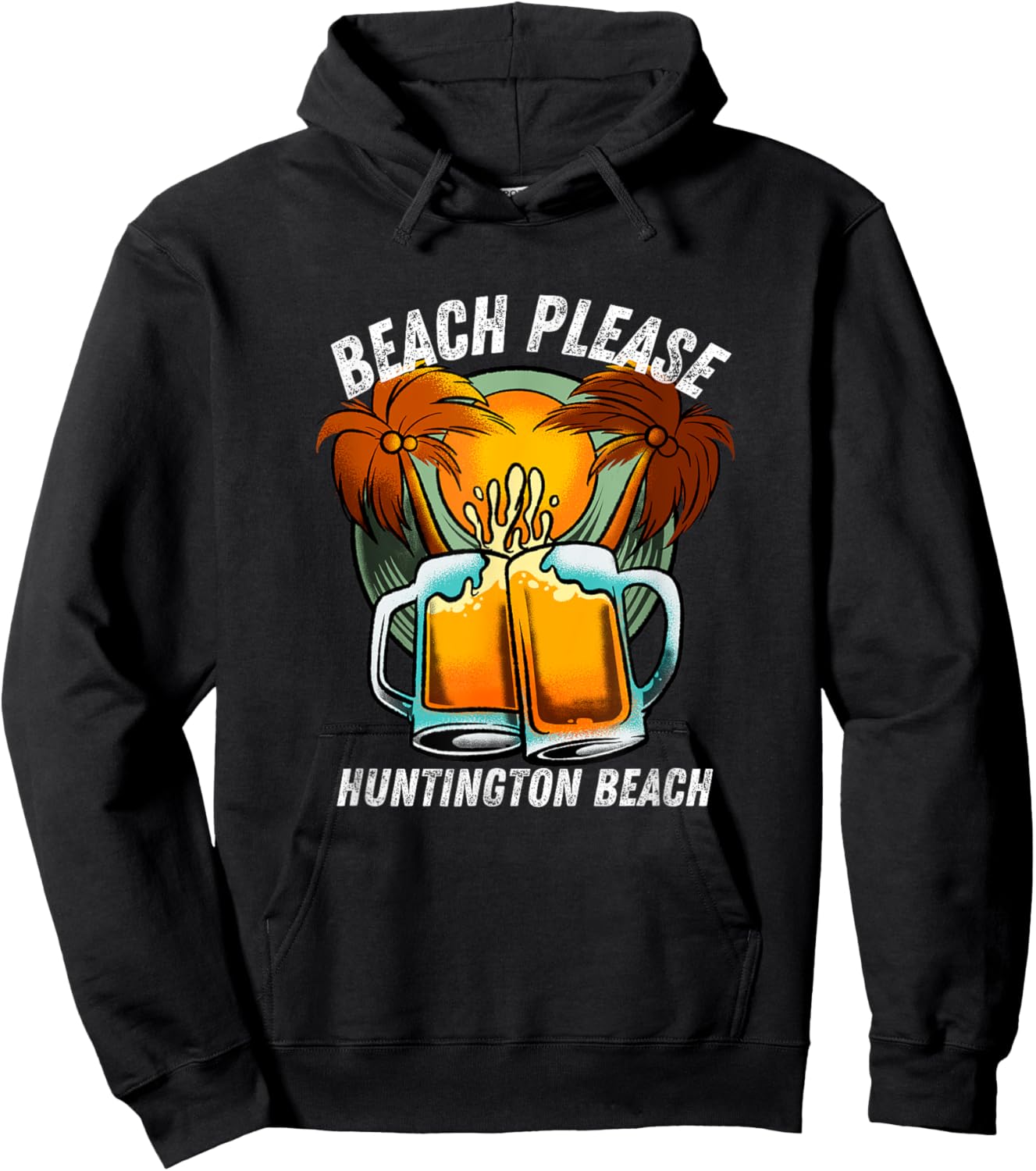 Beach Please Huntington Beach California Beer Vacation Men Women Hoodie - Hoodie | Black