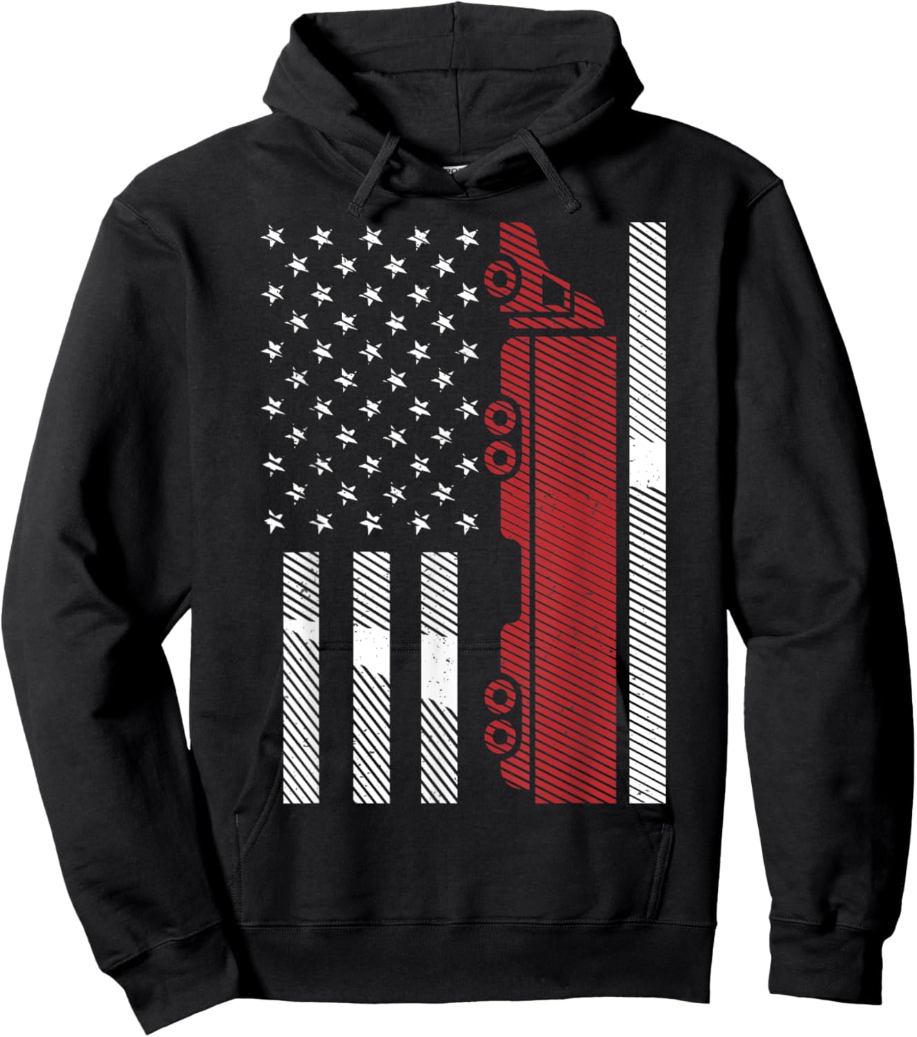 Cool US American Flag Semi Truck Driver 18 Wheeler Trucker Hoodie - Hoodie | Black