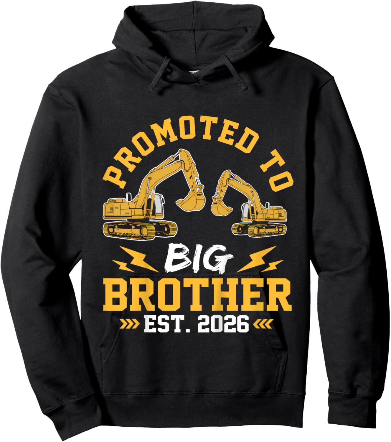 Kids Promoted to Big Brother 2026 Construction Excavator Toddlers Hoodie - Hoodie | Black