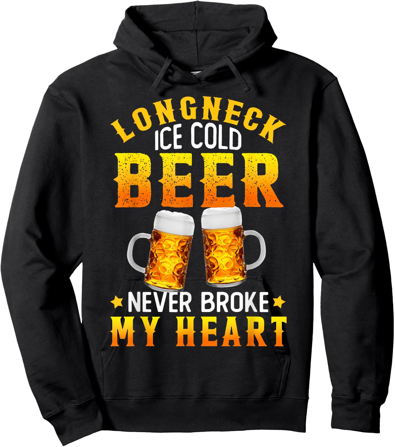 Longneck Ice Cold Beer Never Broke My Heart Vintage Hoodie - Hoodie | Black