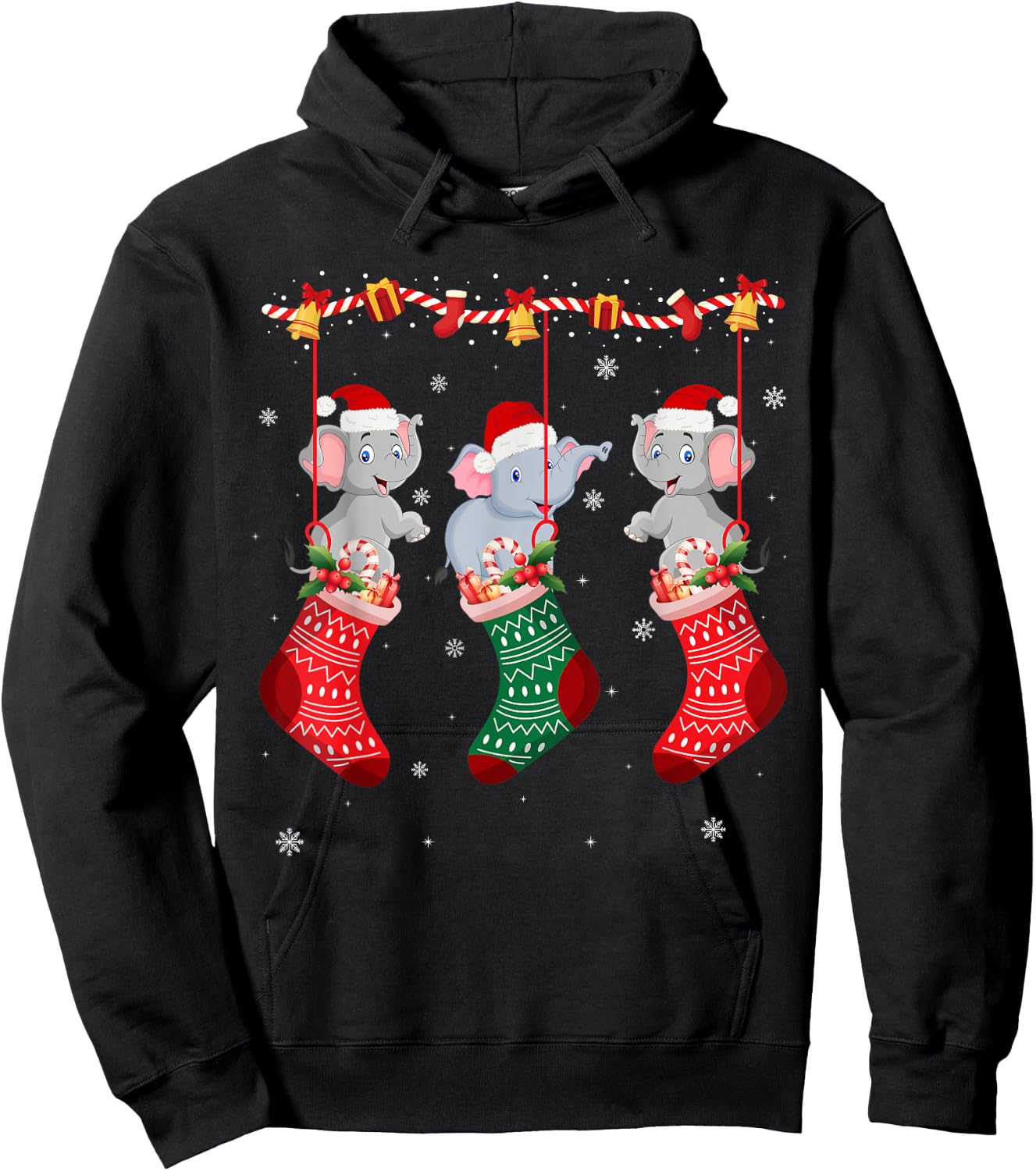 Matching Outfits for Holiday Party Elephant Christmas Socks Hoodie - Hoodie | Black