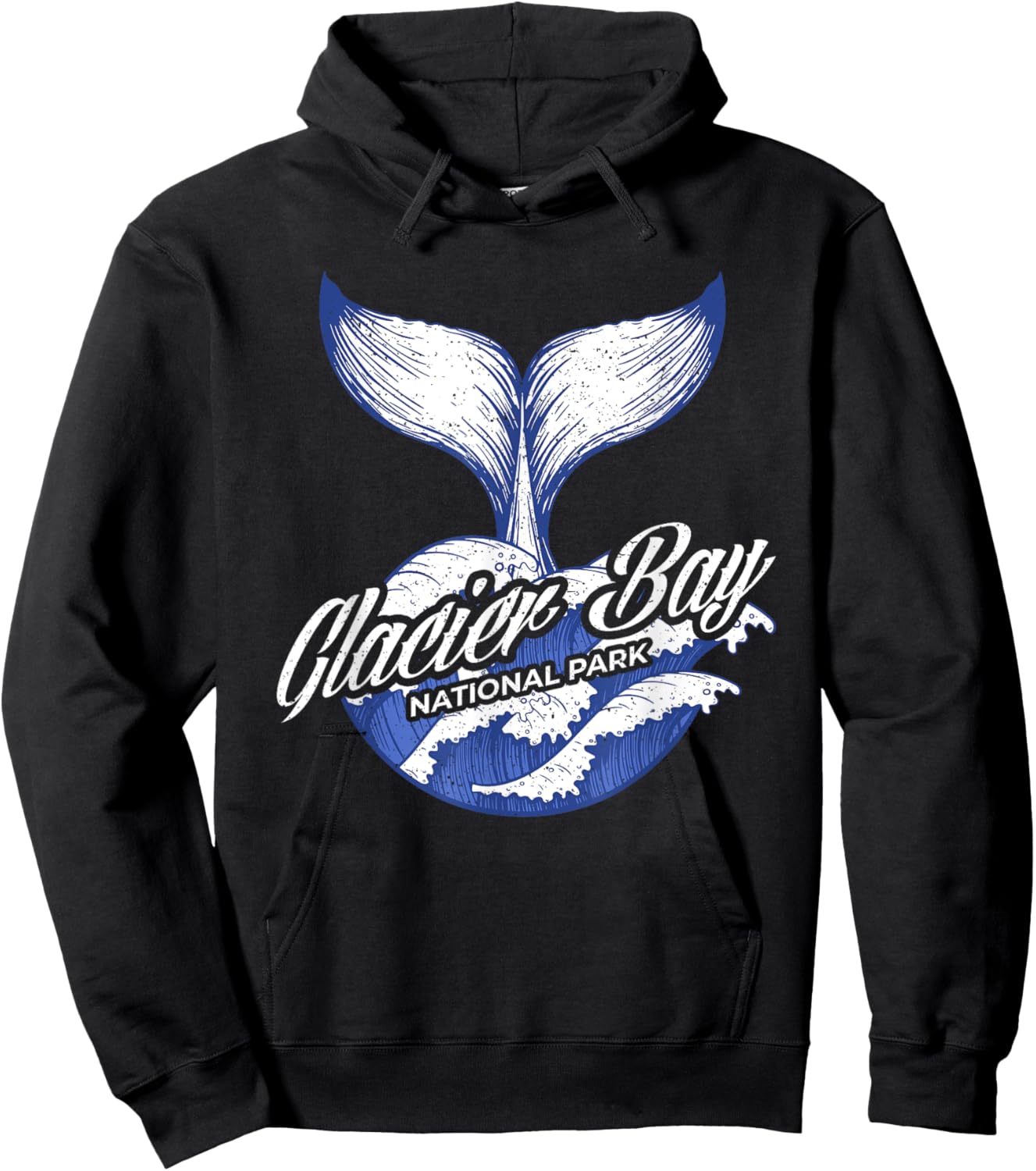 Vintage Whale Tail And Ocean Waves Glacier Bay Alaska Hoodie - Hoodie | Black