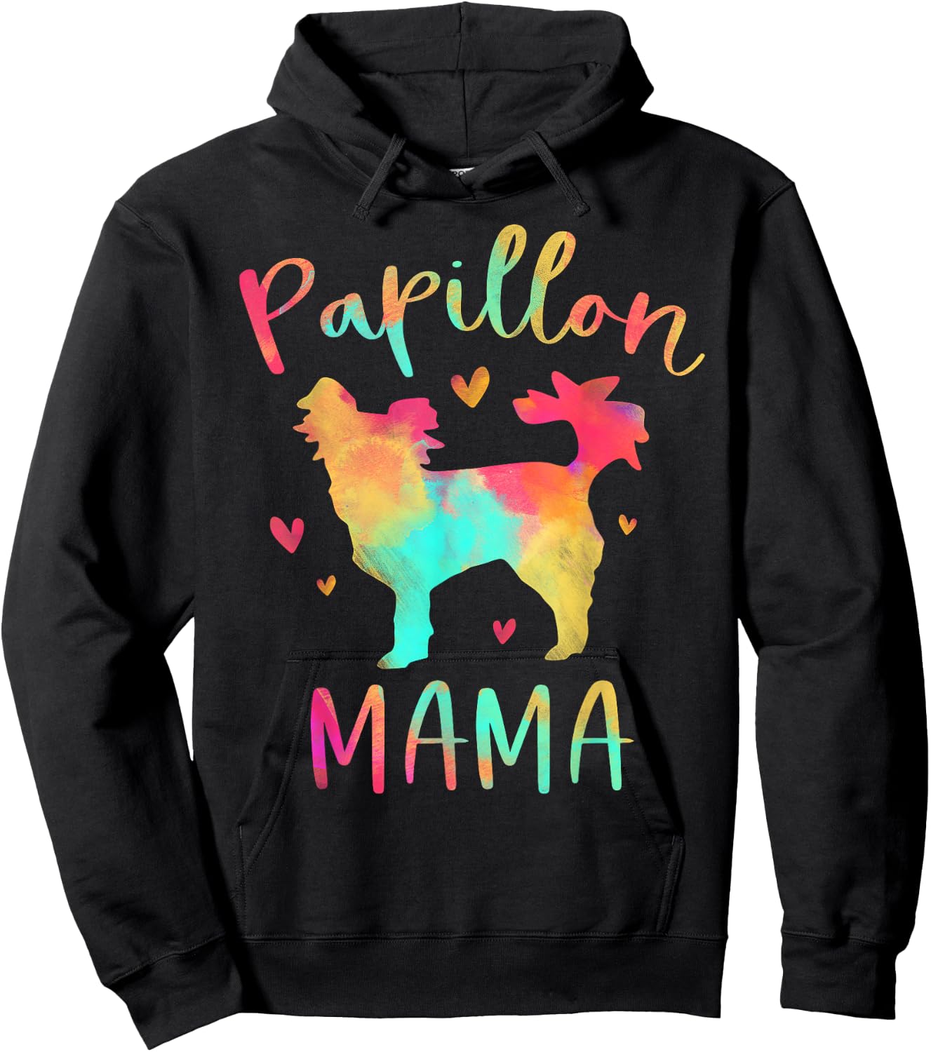 Papillon Mama Colorful Papillon Gifts Dog Mom Hoodie - Hoodie | Black
