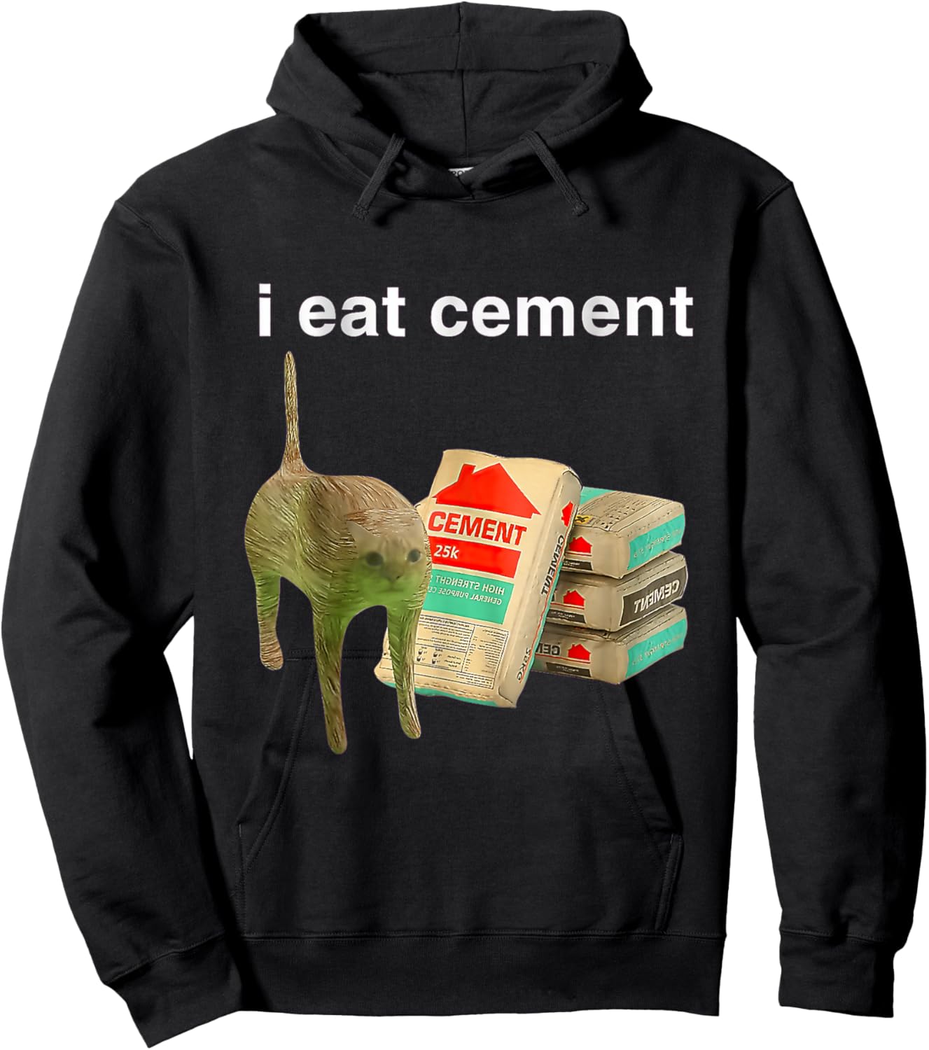 I Eat Cement Cursed Cat Funny Oddly Specific Dank Meme Hoodie - Hoodie | Black