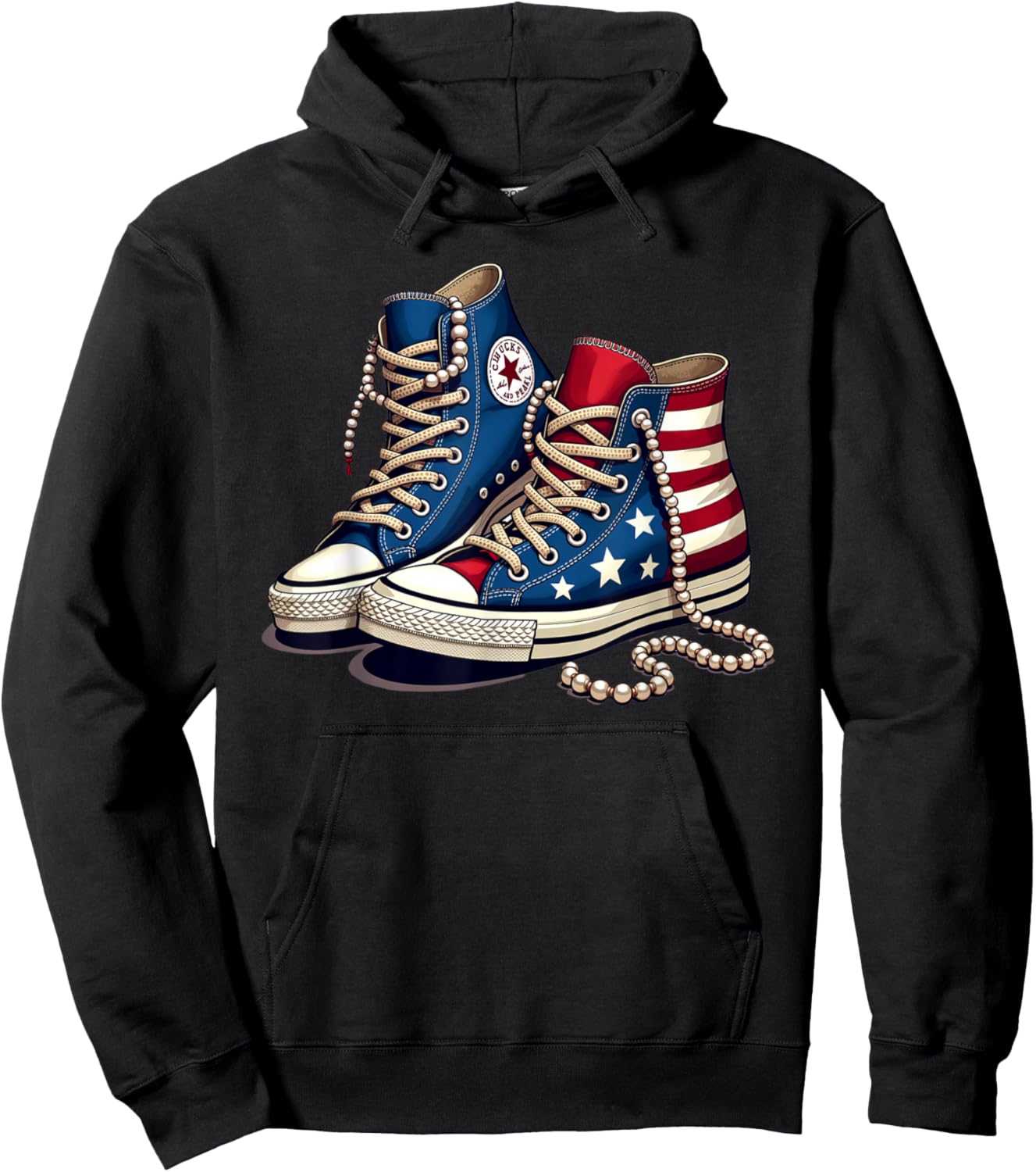 Women Girls Chucks and Pearls Cute Shoes Bling 2024 Hoodie - Hoodie | Black