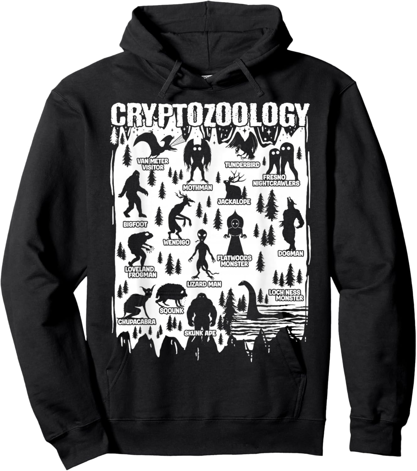 Cryptozoology Cryptid Bigfoot Mothman Dogman Other Monsters Hoodie - Hoodie | Black