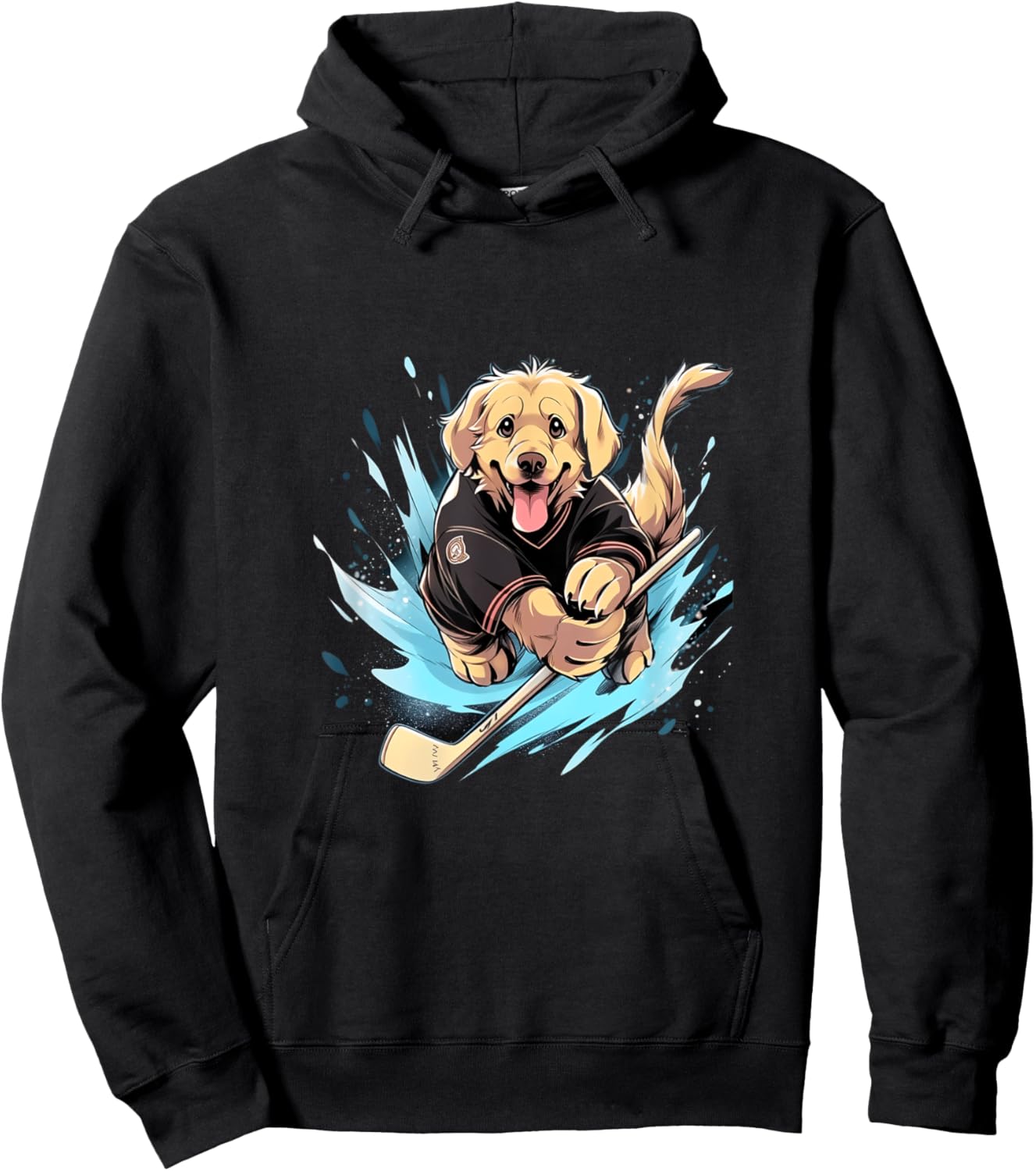 Hockey Golden Retriever Ice Hockey Player Hockey Stick Hoodie - Hoodie | Black