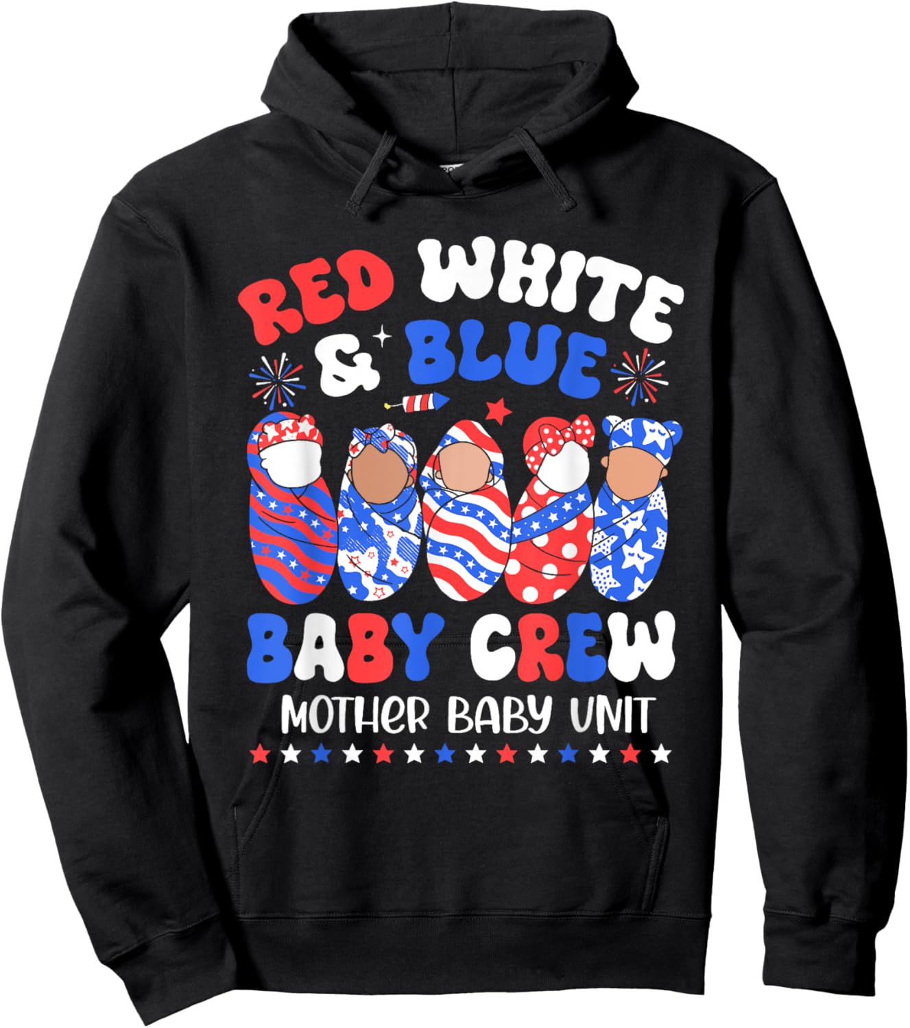 Retro Red White Blue Baby Crew Mother Baby Unit 4th Of July Men Hoodie - Hoodie | Black