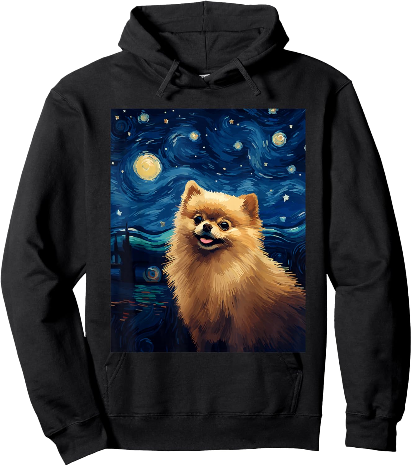 Pomeranian Dog Starry Night Van Gogh Art Lover Hoodie - Hoodie | Black