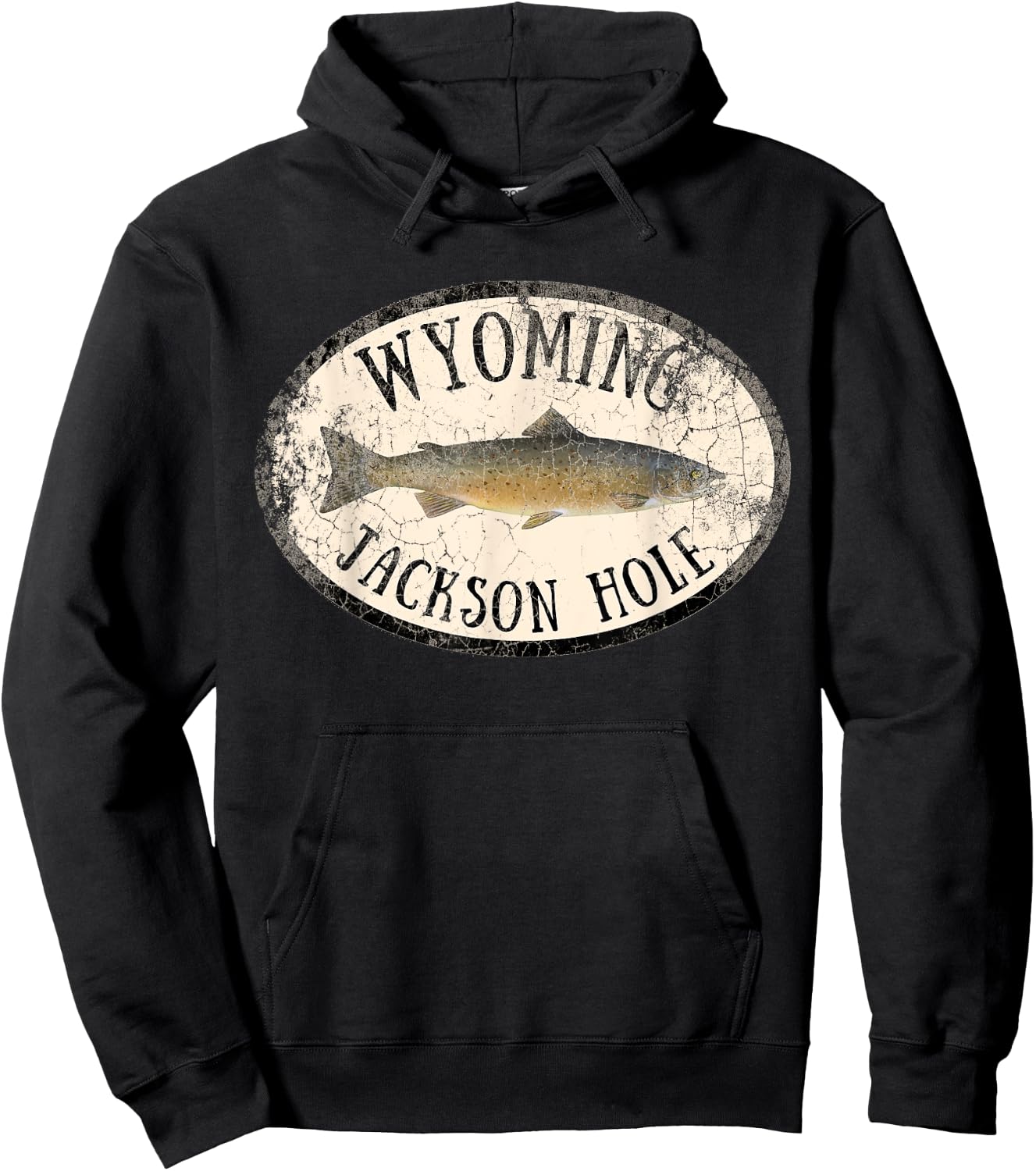 Wyoming Jackson Hole Trout Fish Fly Fishing Vintage Hoodie - Hoodie | Black