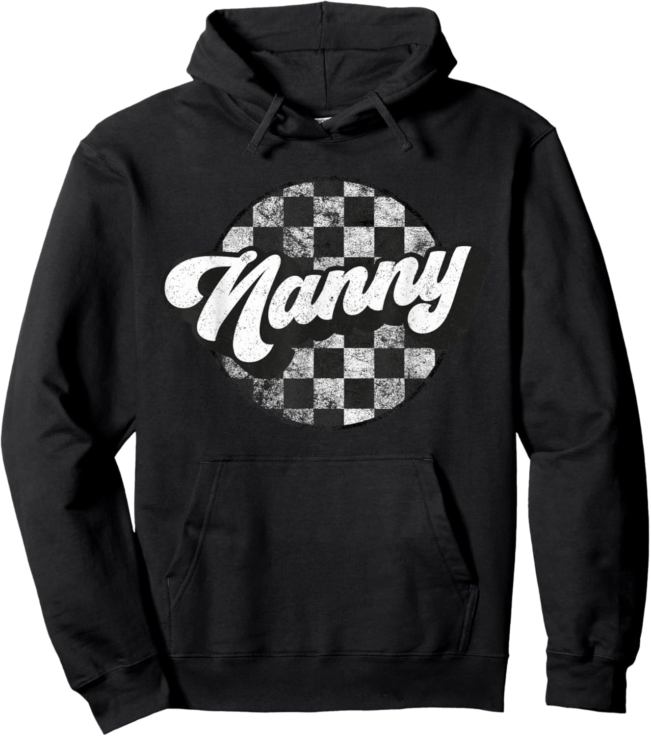 Funny Retro Checkered Nanny Race Vintage Matching Family Hoodie - Hoodie | Black