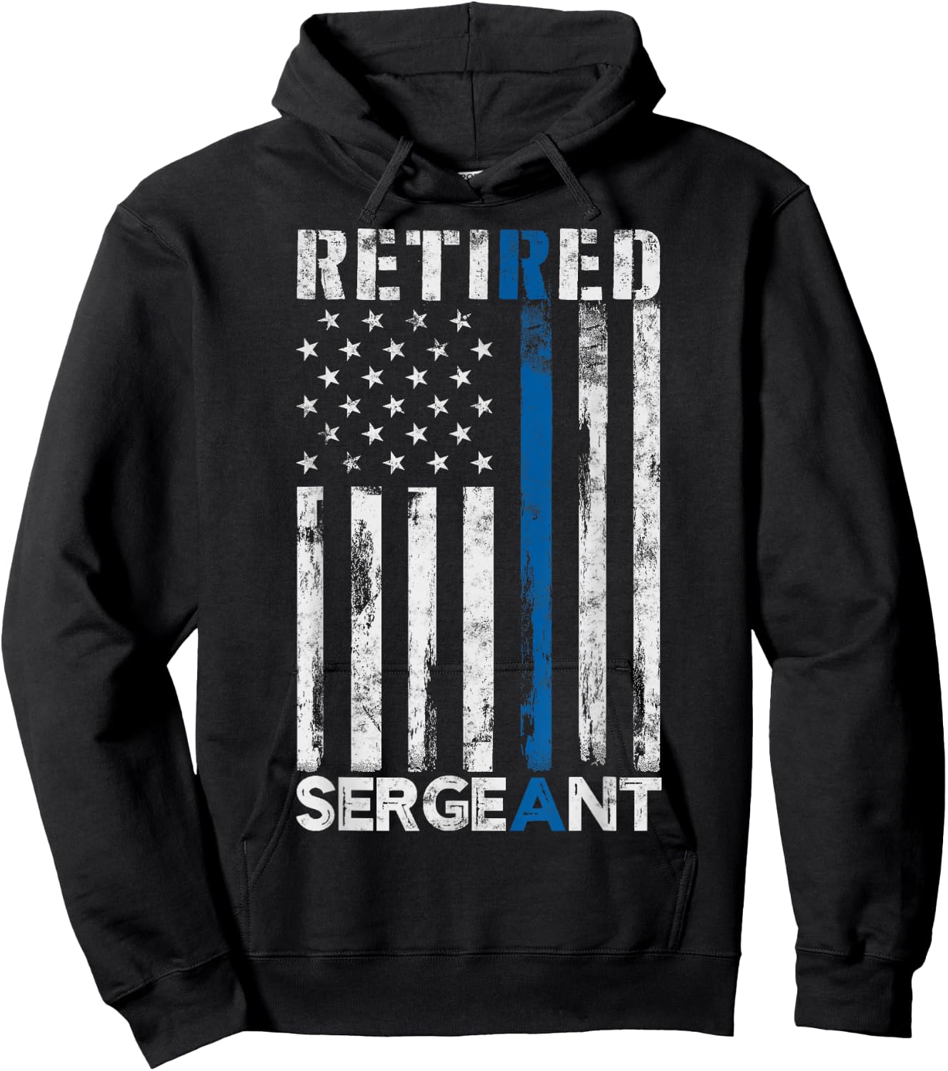 Retired Sergeant Police gift Thin Blue Line American Flag Hoodie - Hoodie | Black