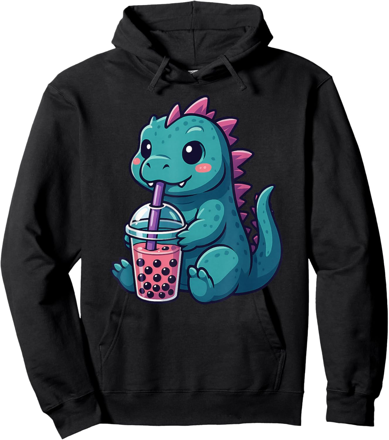 Cute Dinosaur Boba Tea Lover Kawaii Boys Girls Kids Hoodie - Hoodie | Black