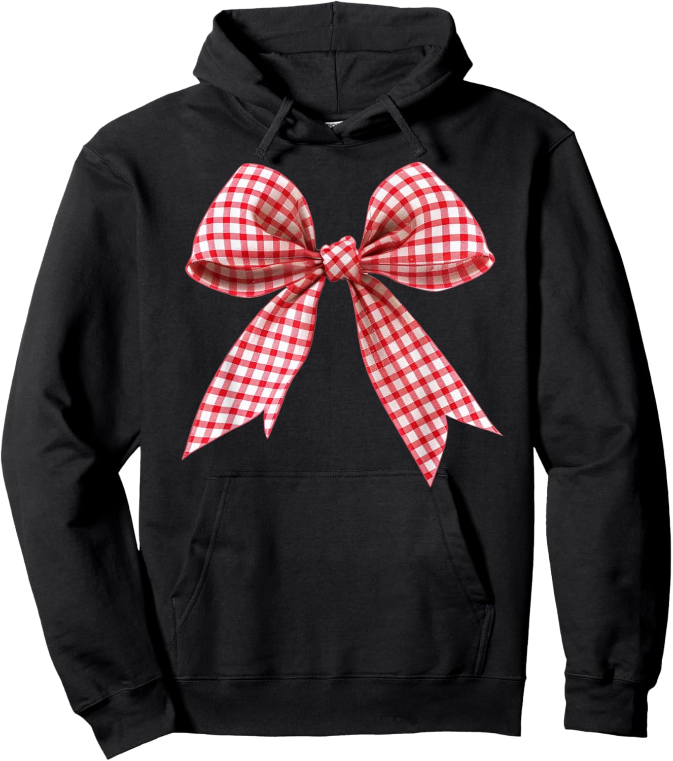 Red Gingham Ribbon Bow Coquette Y2K Aesthetic Trending Hoodie - Hoodie | Black