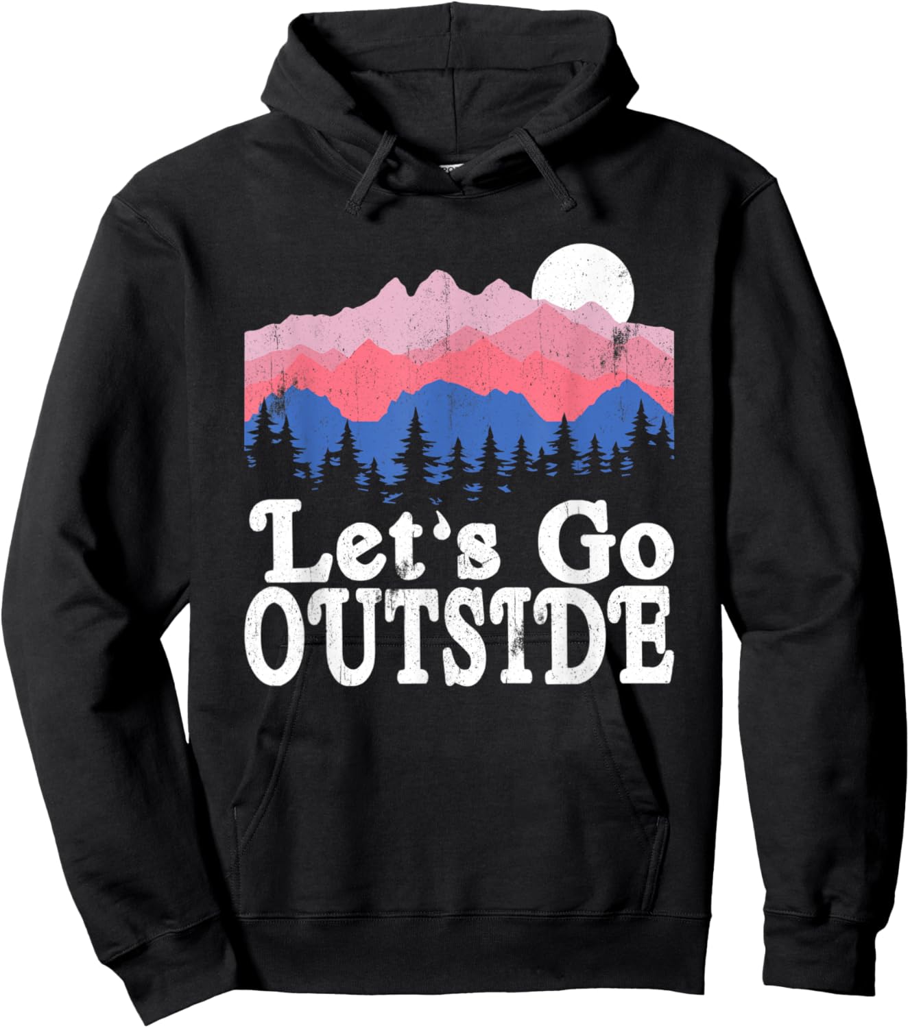 Let's Go Outside Retro Mountains Camping Outdoors Hiking Hoodie - Hoodie | Black