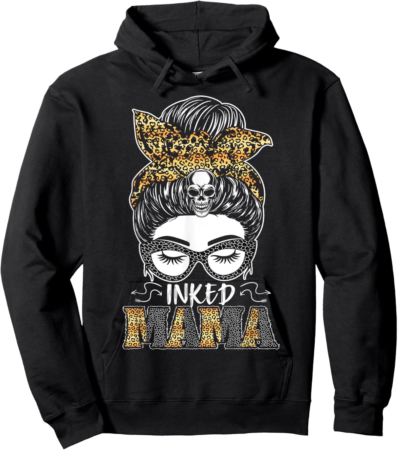 Tattooed Badass Mom Inked Messy Bun Tattoos Inked Mama Hoodie - Hoodie | Black