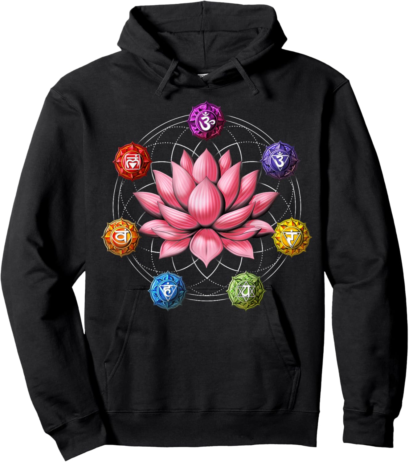 Lotus Flower Chakra Symbol Zen Yoga Sacred Geometry Buddhist Hoodie - Hoodie | Black