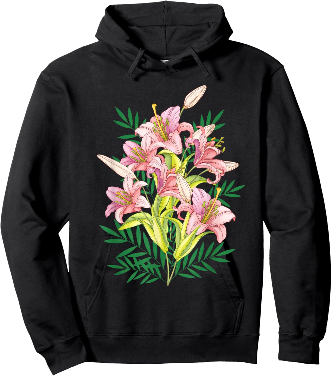 Variety of Lillies Graphic Flower Print Flowered Hoodie - Hoodie | Black