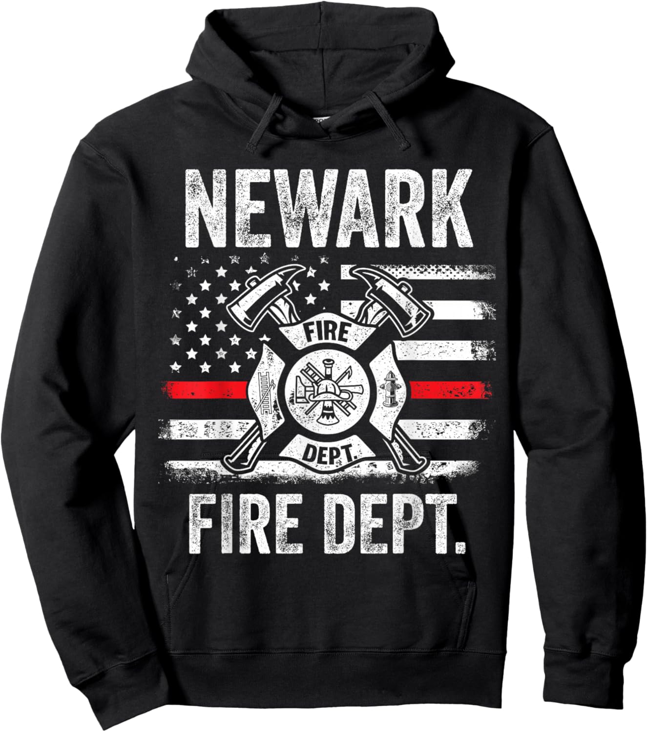Newark New Jersey Fire Department Thin Red Line Fireman Hoodie - Hoodie | Black