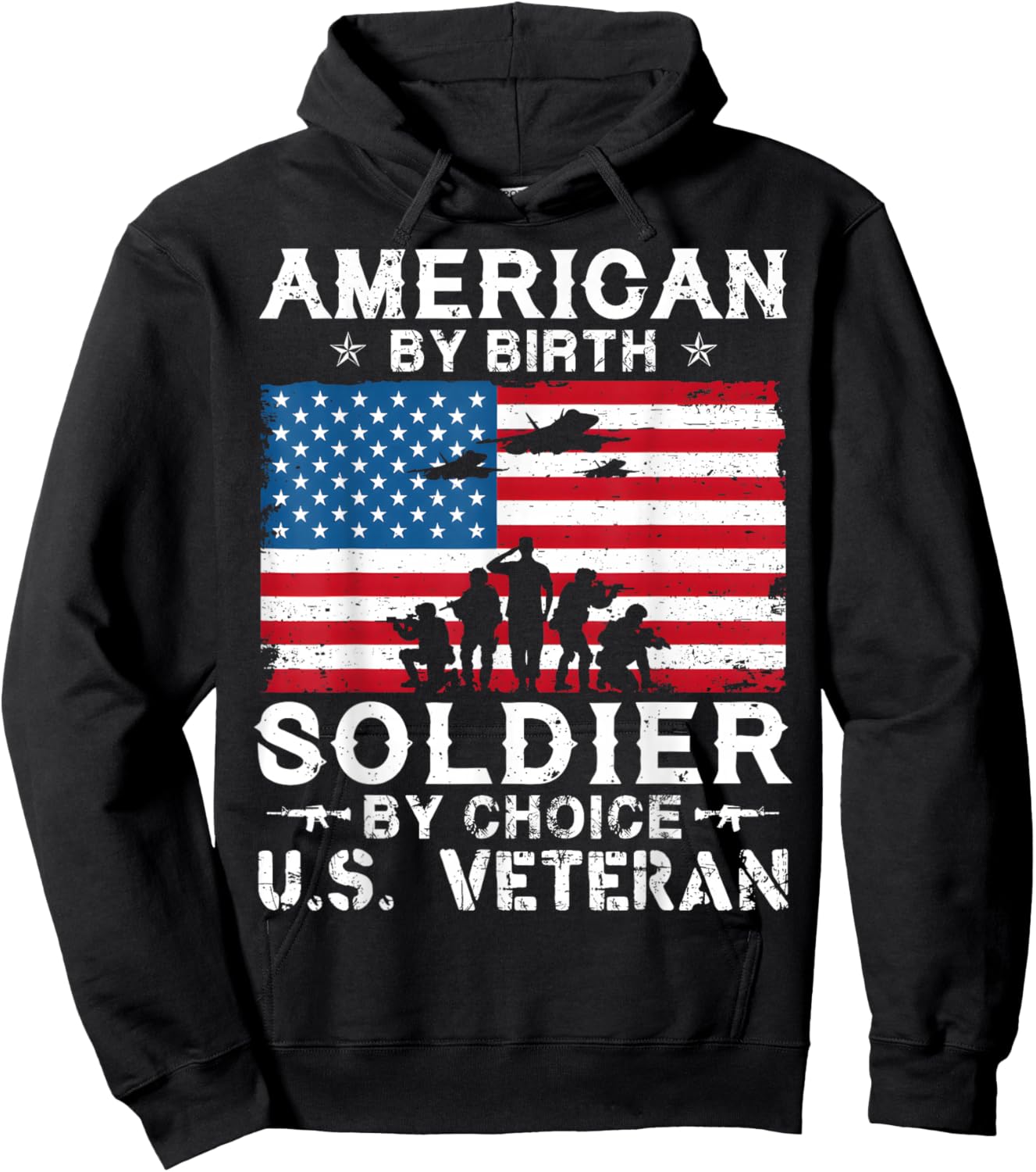 American By Birth Veteran By Choice US Flag Veterans Day Hoodie - Hoodie | Black