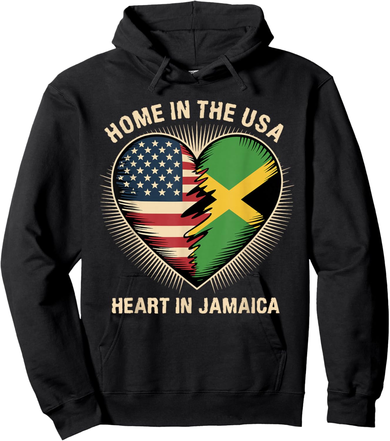 Home in The USA Heart in Jamaica American Jamaican America Hoodie - Hoodie | Black