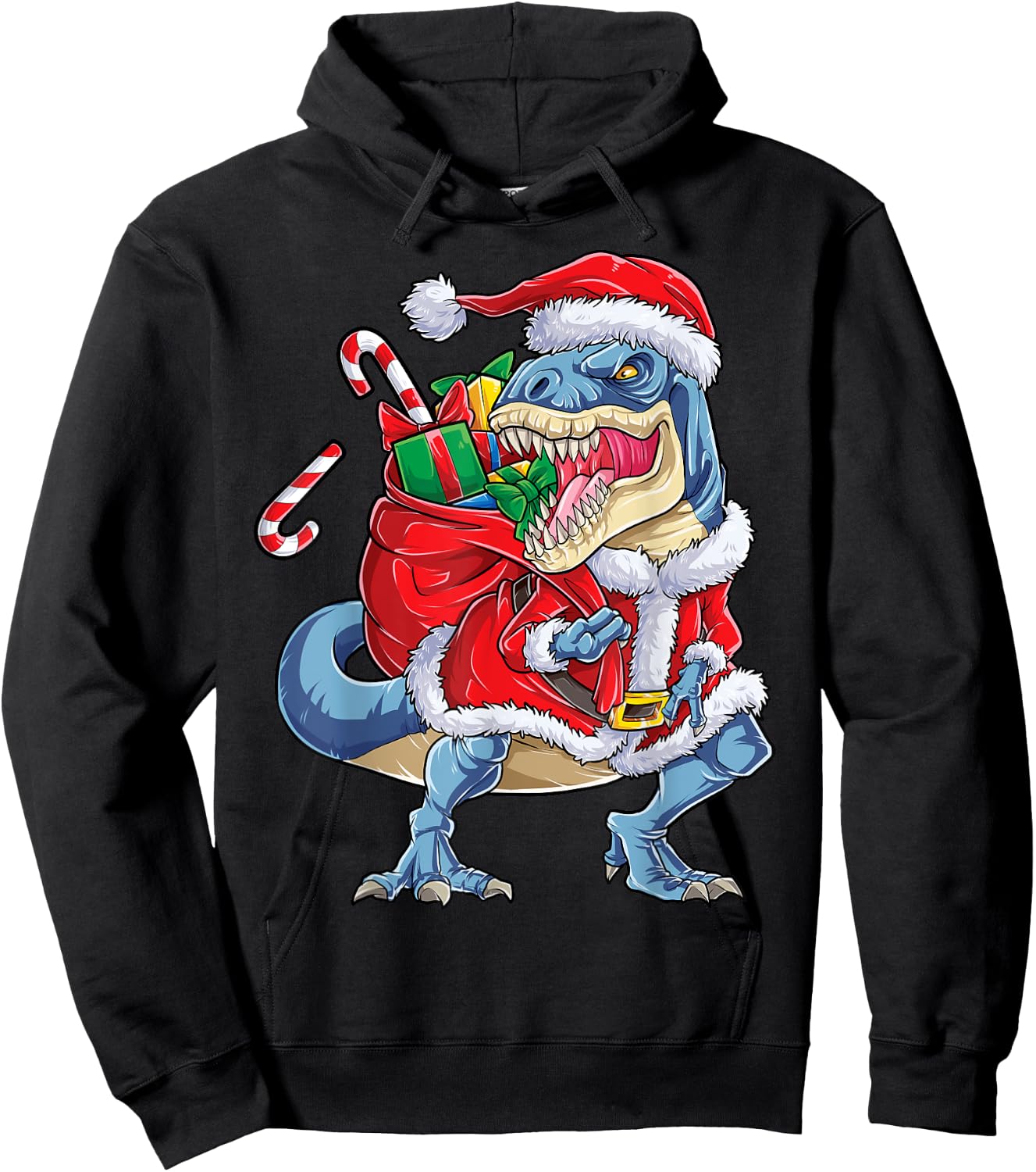 Dinosaur Christmas Santa Claus T-rex Boys Men Funny Xmas Hoodie - Hoodie | Black