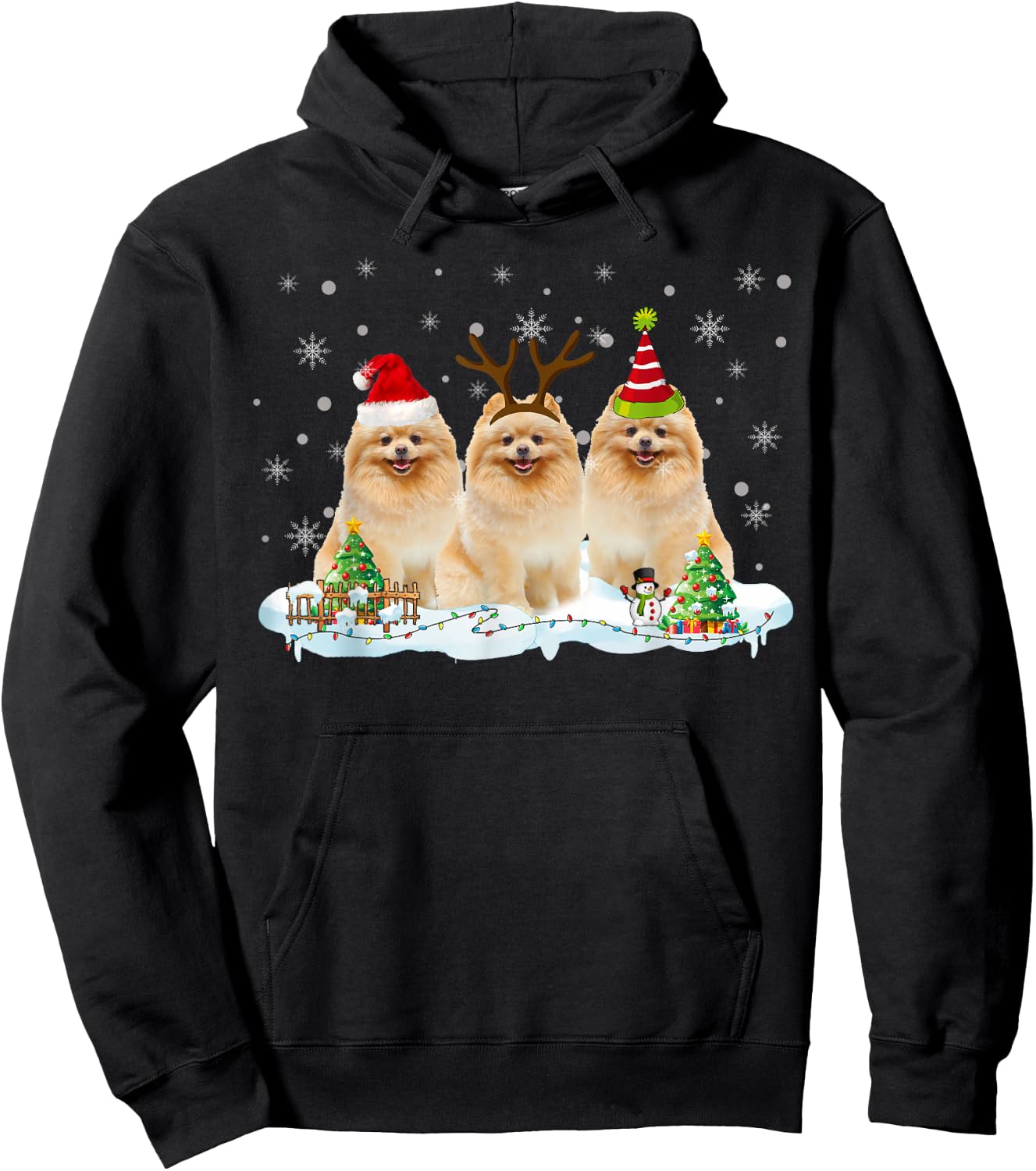 Funny Christmas Pomeranian Santa Reindeer Pomeranian Lover Hoodie - Hoodie | Black
