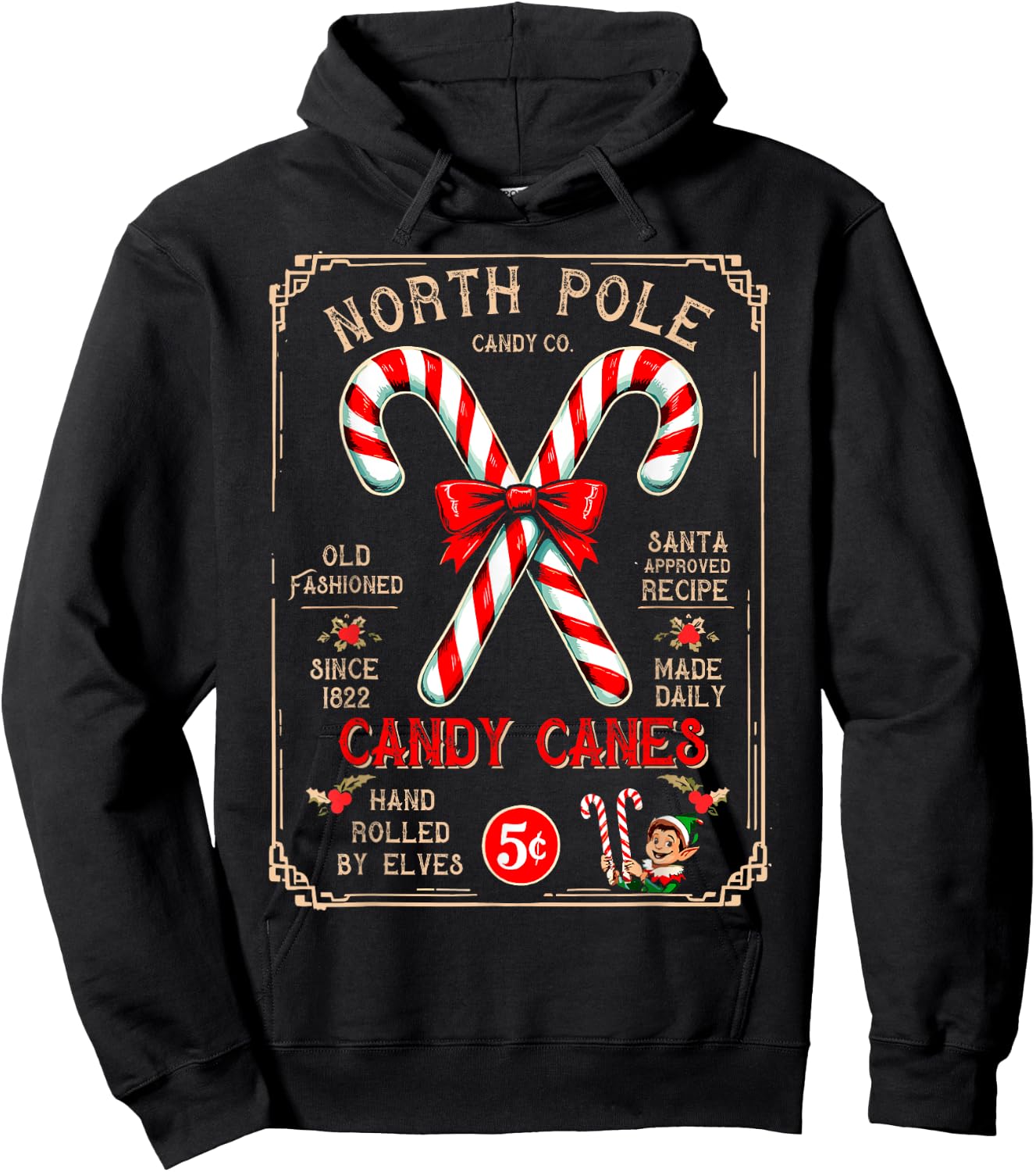 North Pole Candy Cane Hand Rolled by Elves Christmas Xmas Hoodie - Hoodie | Black