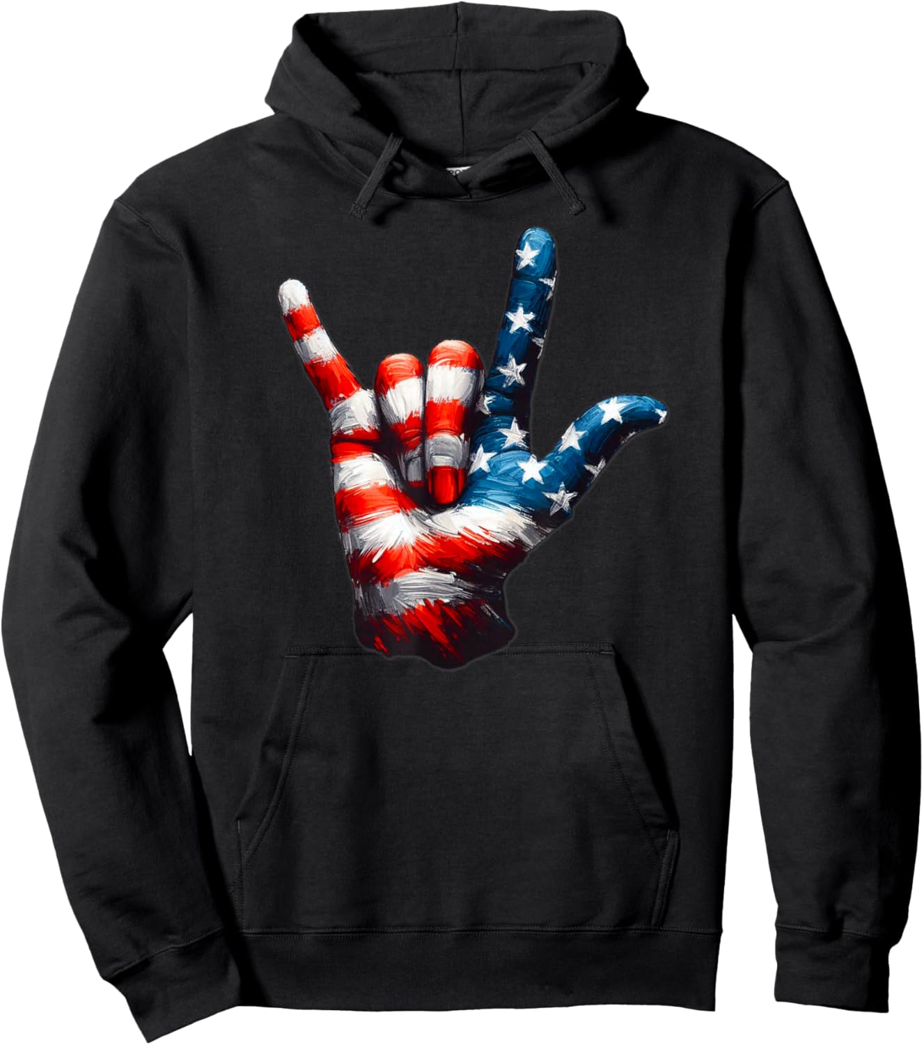 ASL USA Flag 'Love Sign' for Independence and Veterans Day Hoodie - Hoodie | Black