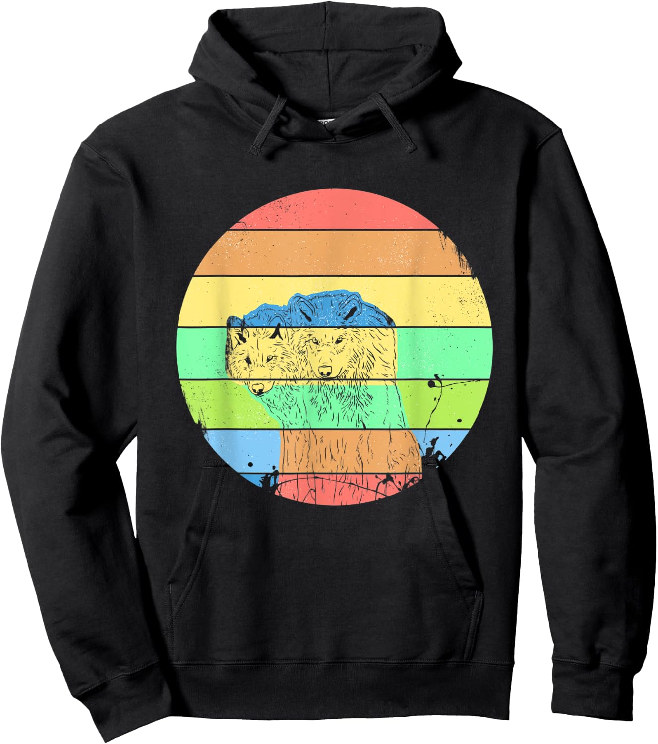 Wolf Retro Vintage 70s Style Wolves Gift Hoodie - Hoodie | Black