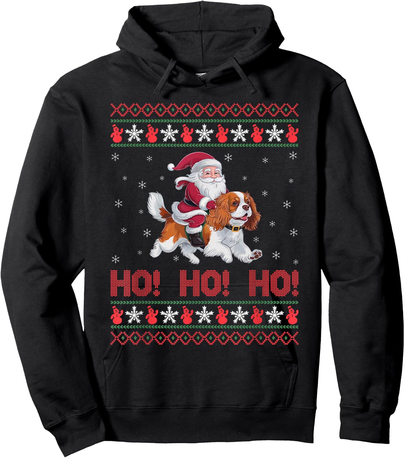 Ho Ho Ho Santa Riding Cavalier King Charles Spaniel Dog Xmas Hoodie - Hoodie | Black