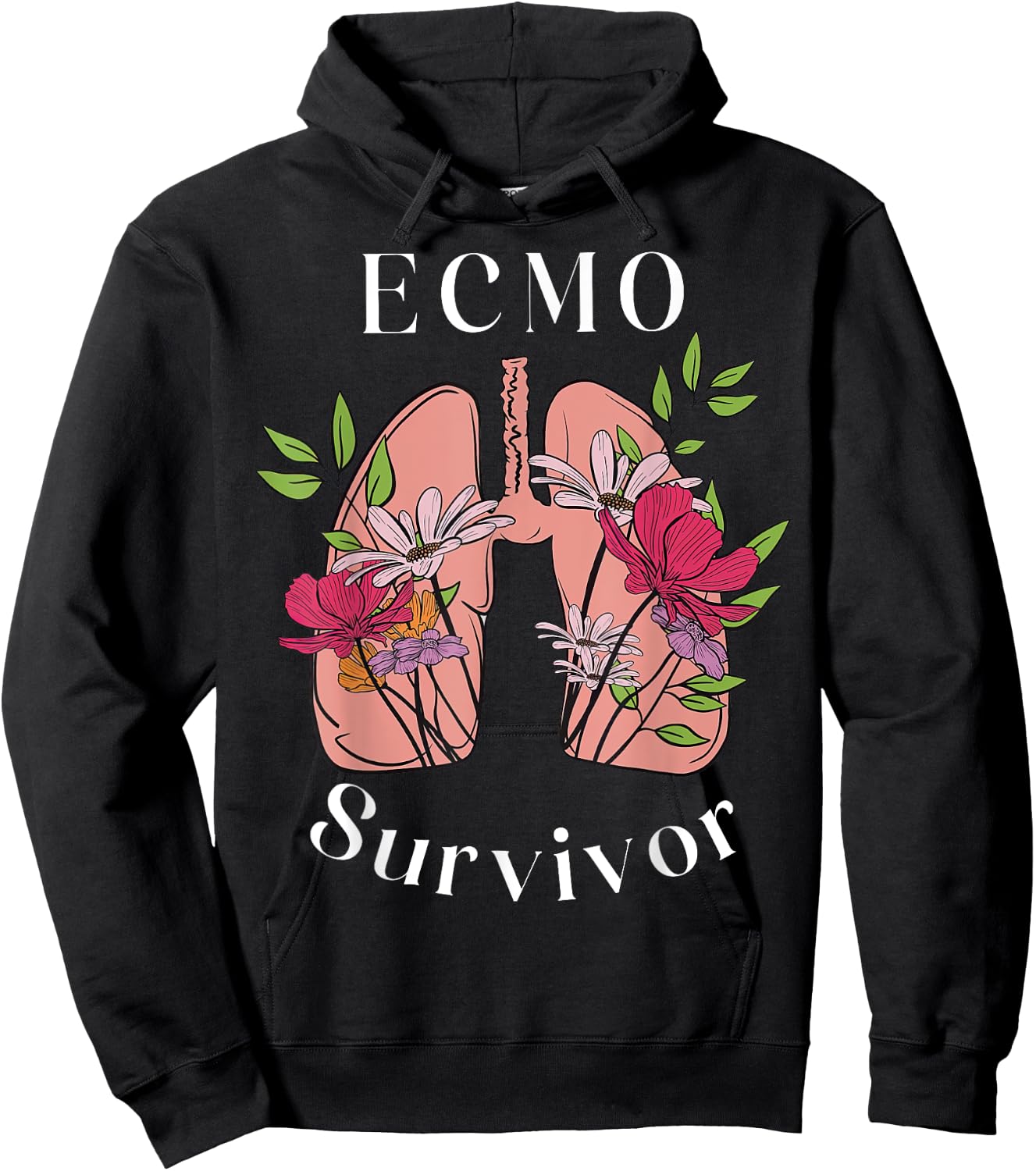 Floral Lungs ECMO Survivor ECMO Oxygenator Nurse Hospital Hoodie - Hoodie | Black